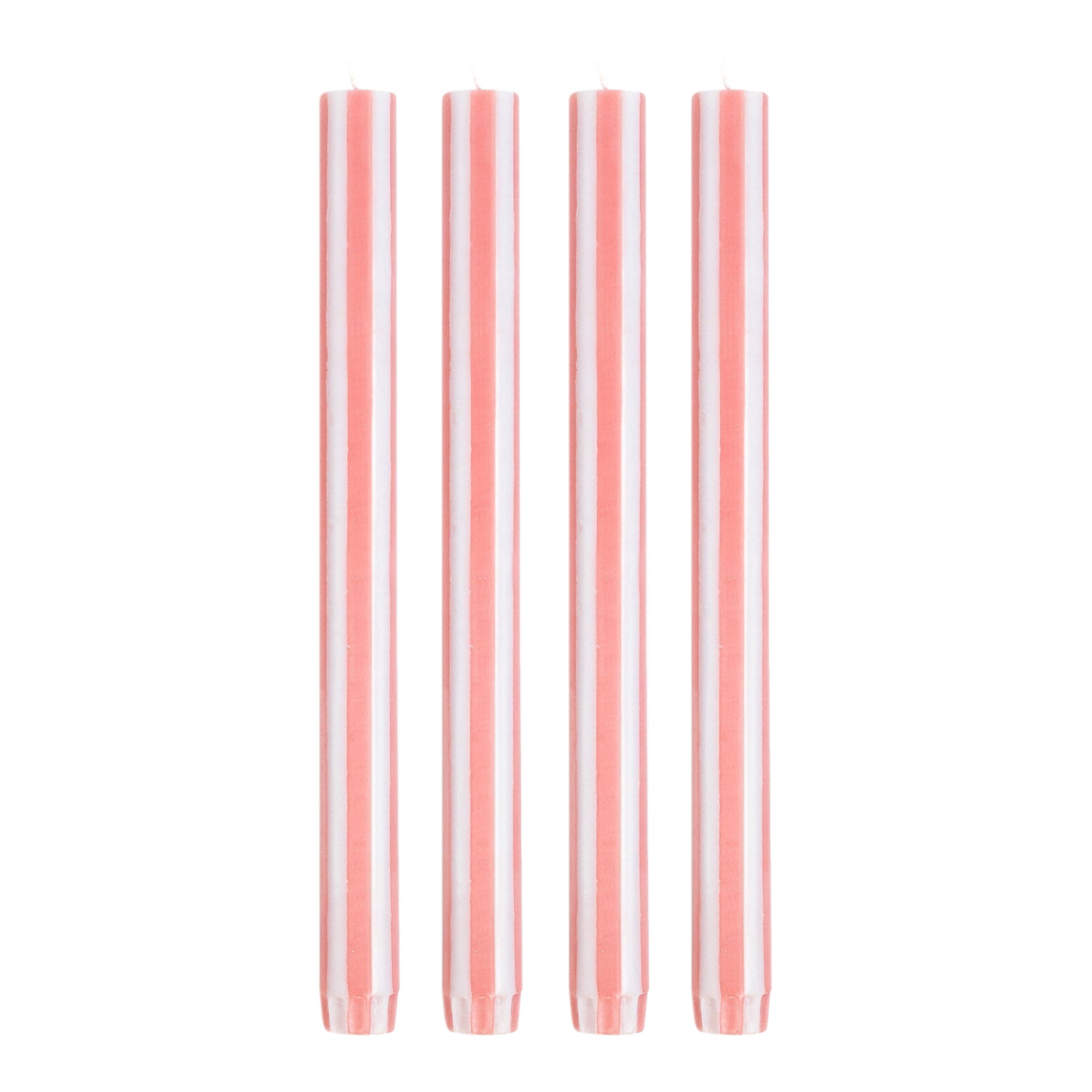 Stripe Dinner Candles - Peachy Pink / White