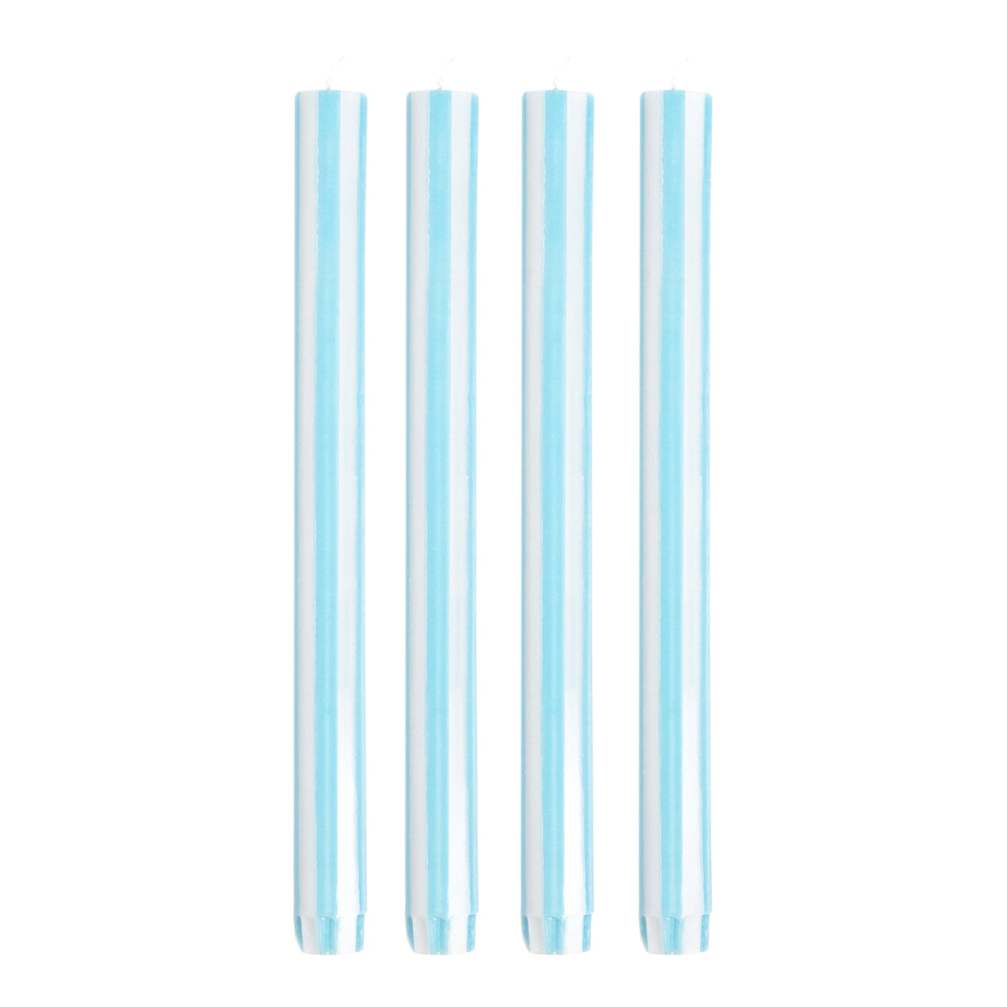 Stripe Dinner Candles - Sky Blue / White