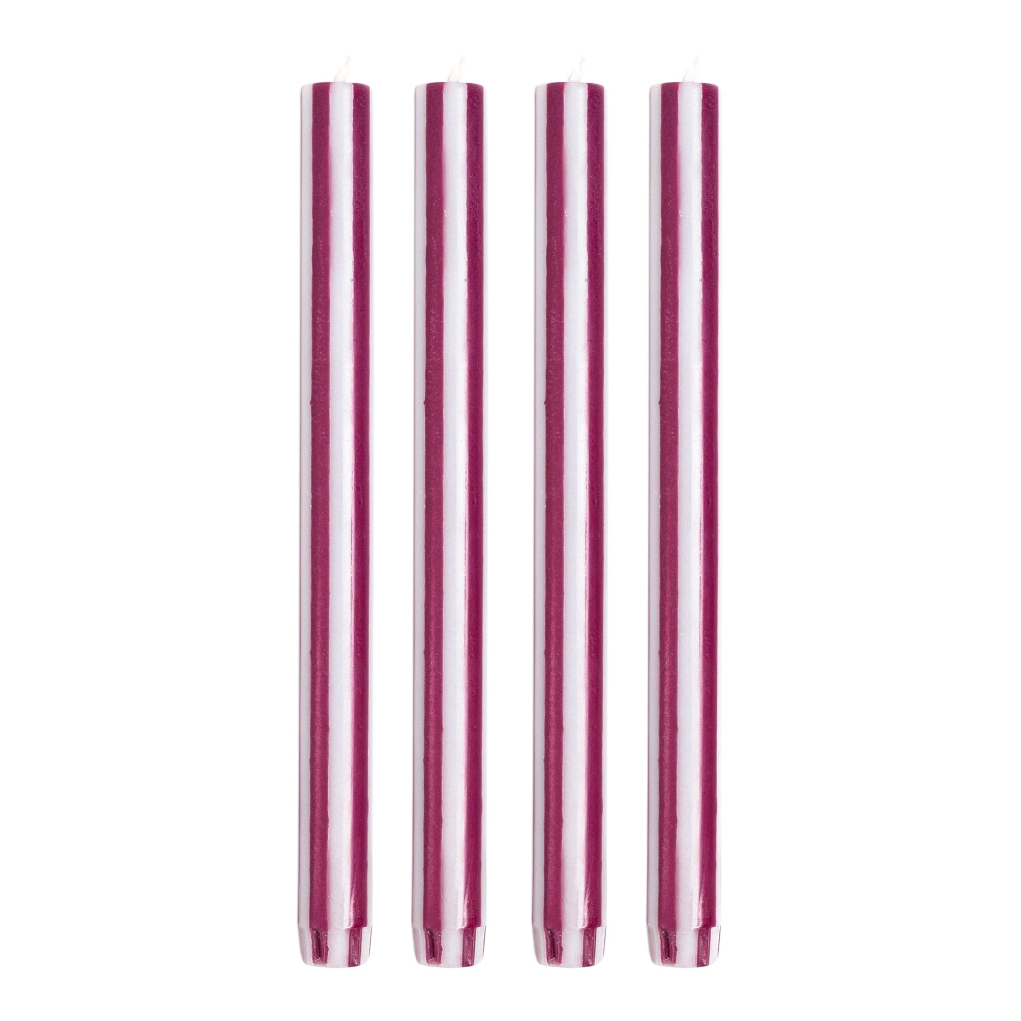 Stripe Dinner Candles - Aubergine / White