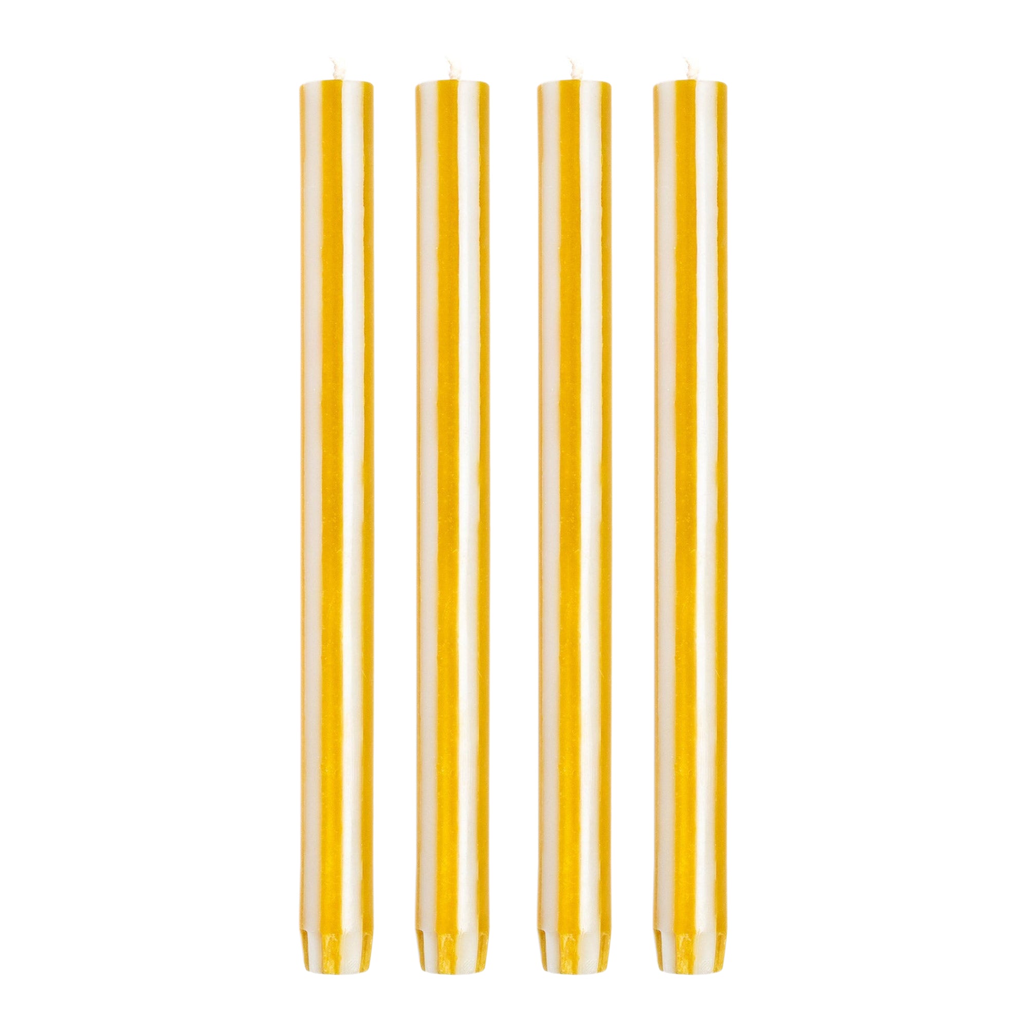 Stripe Dinner Candles - Mustard / White