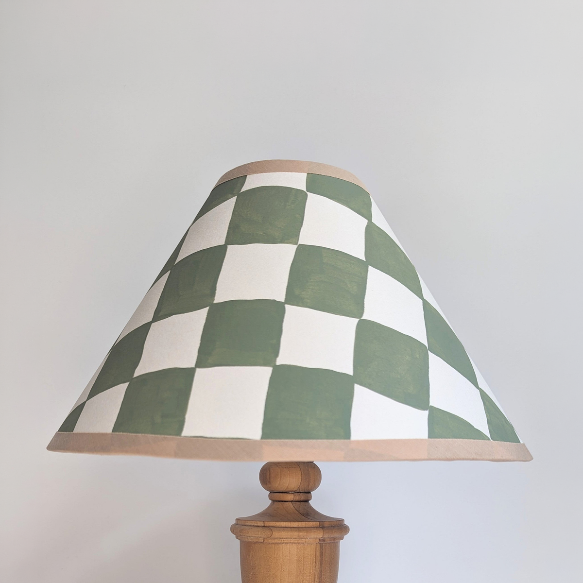 Hand Painted Green & Cream Check Coolie Lampshades | Pair of 2