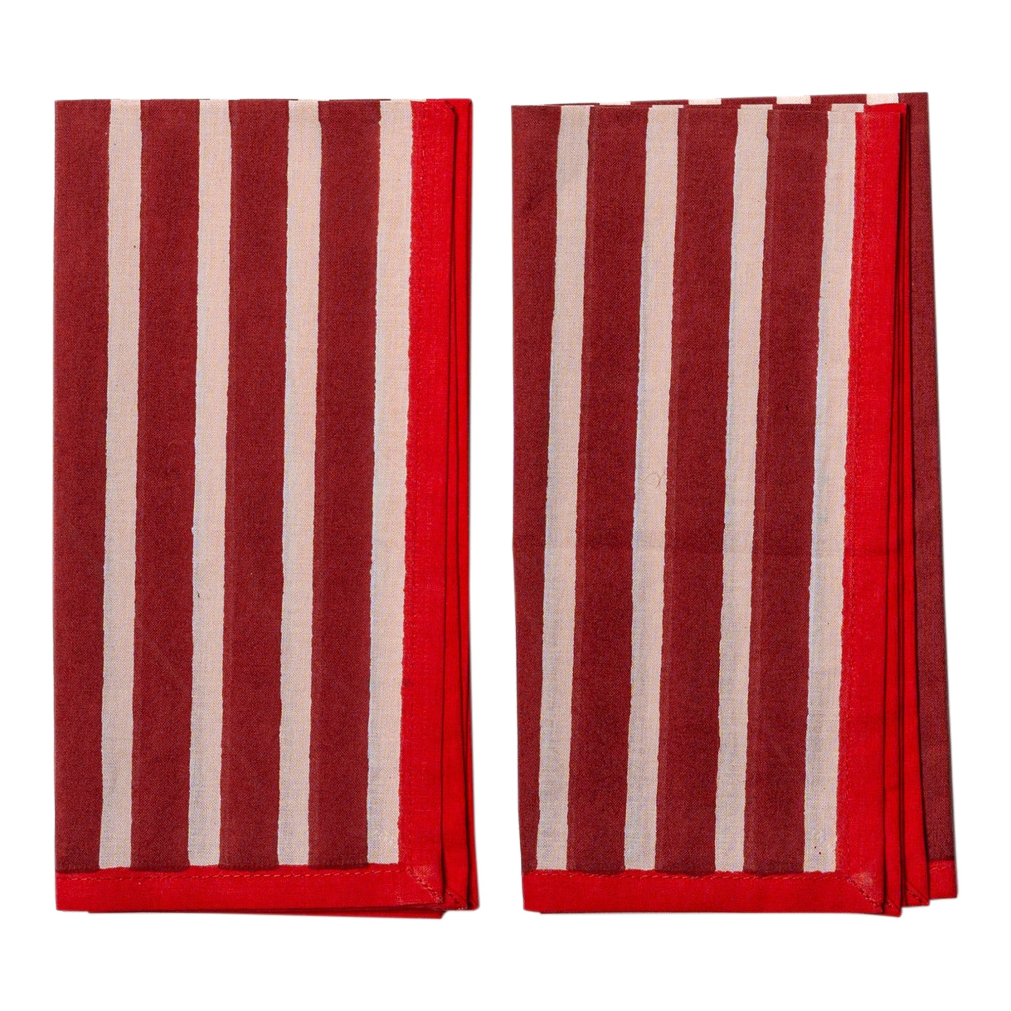 Block Stripe Napkins - Crimson Red / Blush