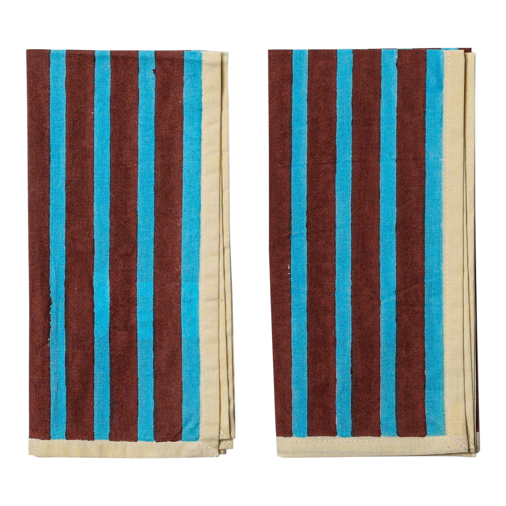 Block Stripe Napkins - Cyan / Russet