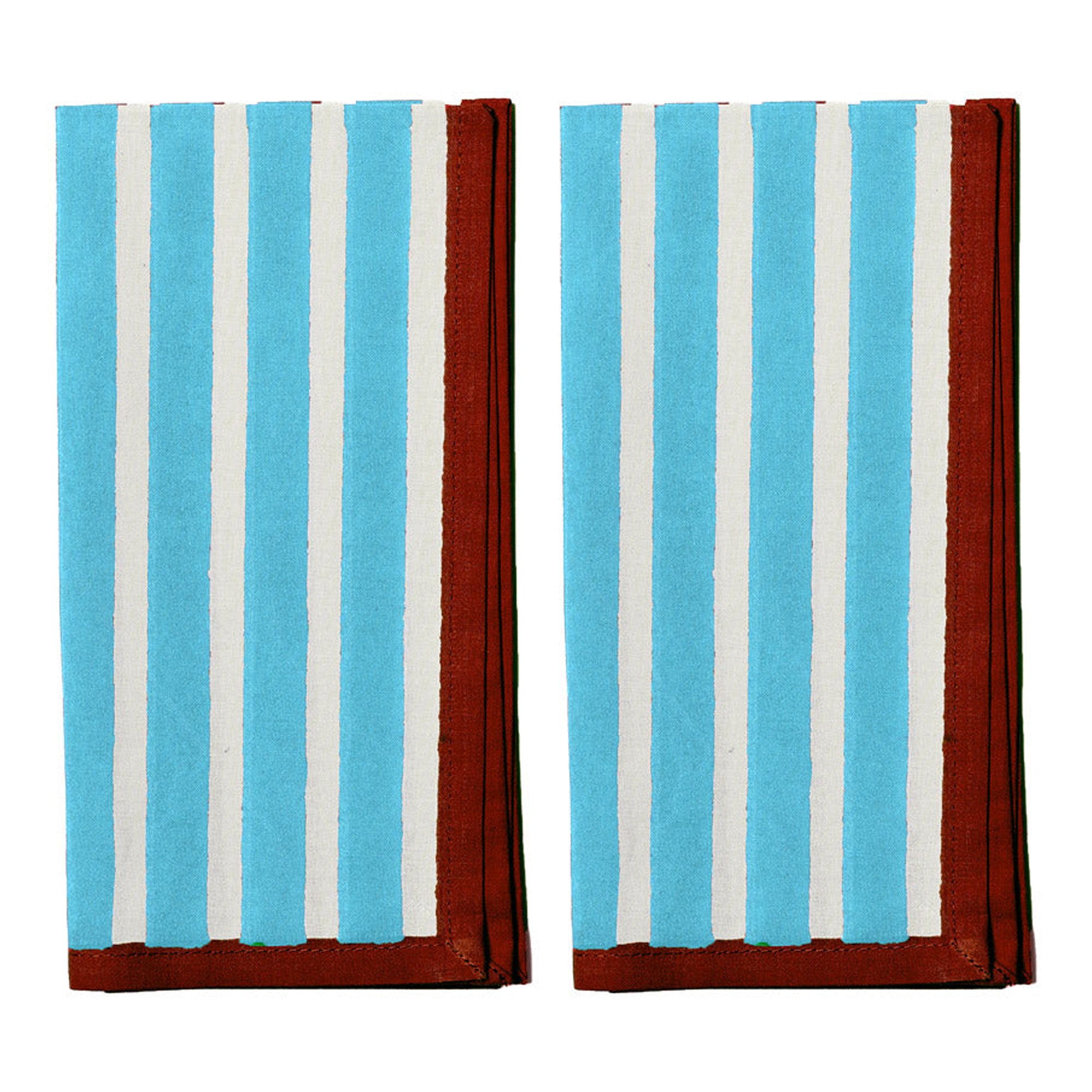 Block Stripe Napkins - Cyan / White