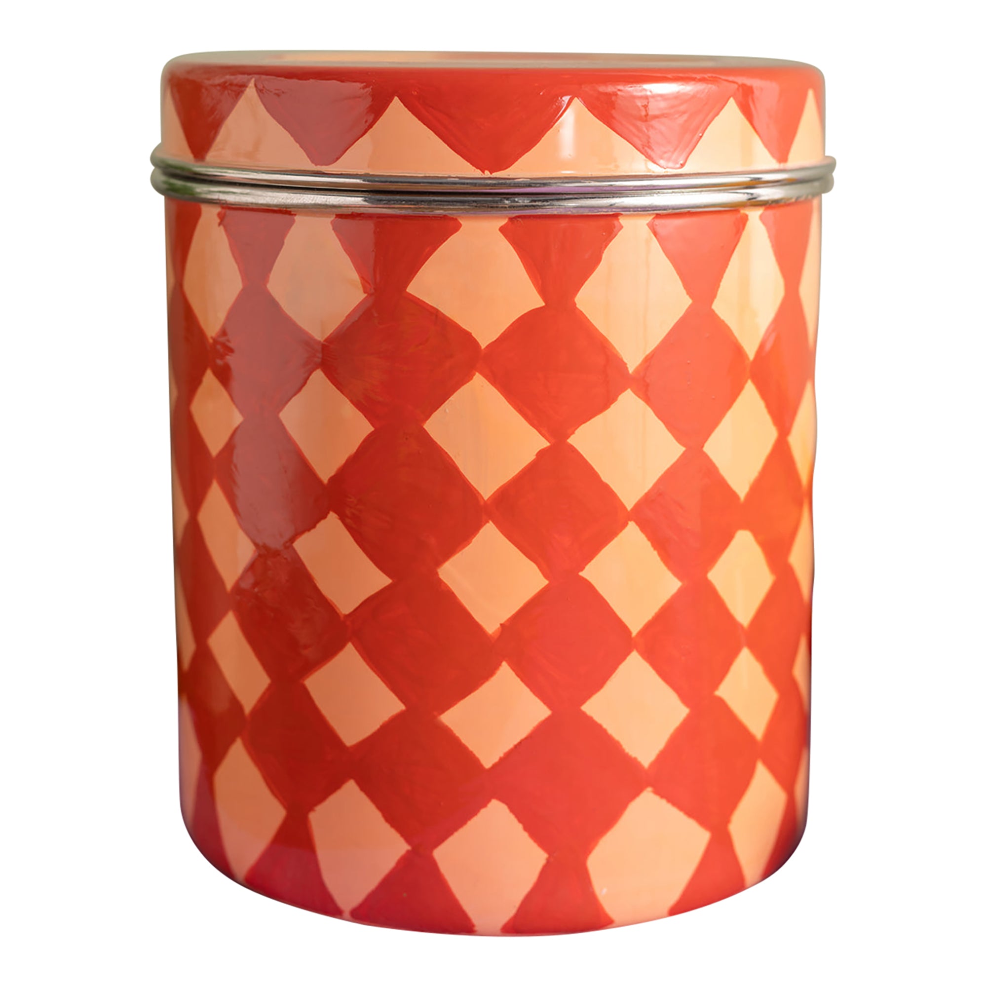 Red & Pink Harlequin Storage Tin