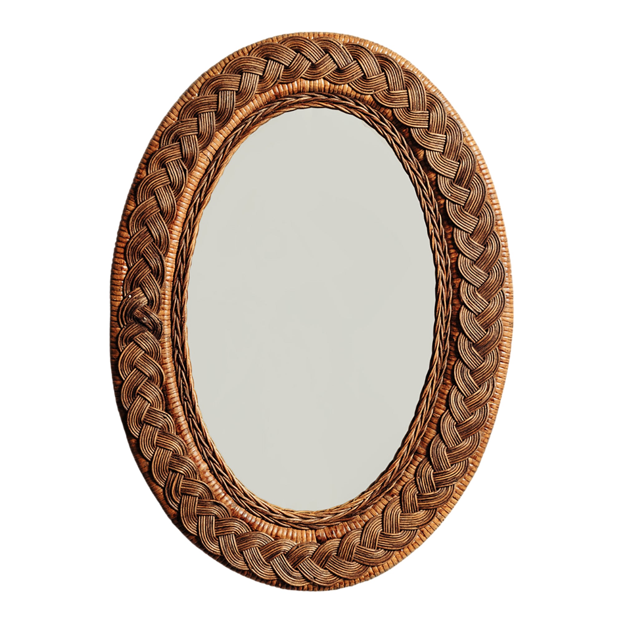 Serena Oval Rattan Mirror (Teak)