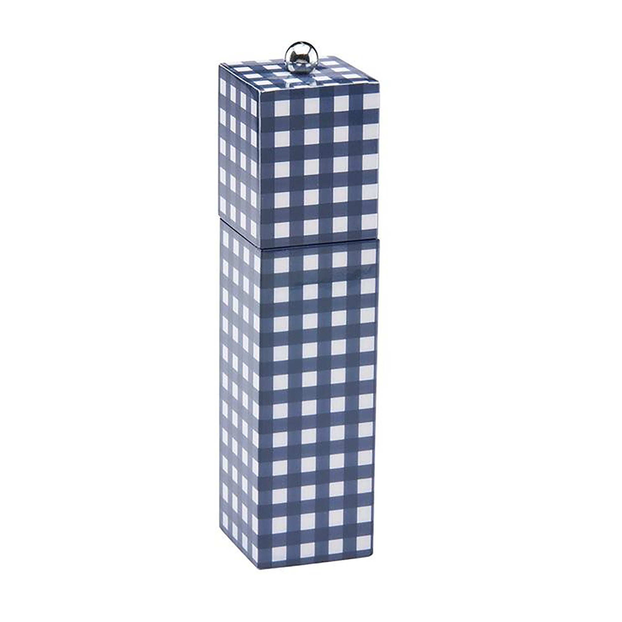 Navy Gingham Square Pillar Salt or Pepper Mill