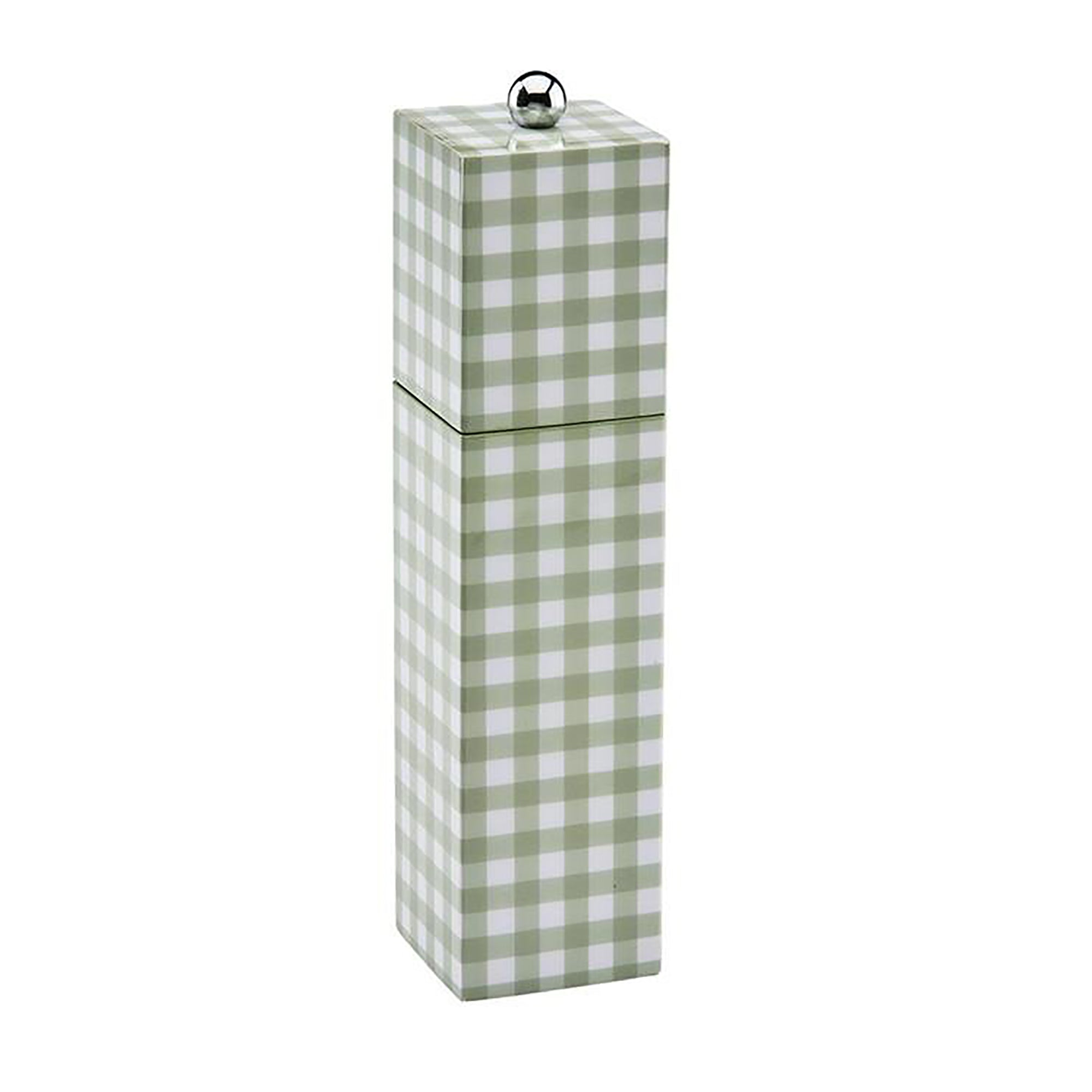 Sage Gingham Square Pillar Salt or Pepper Mill