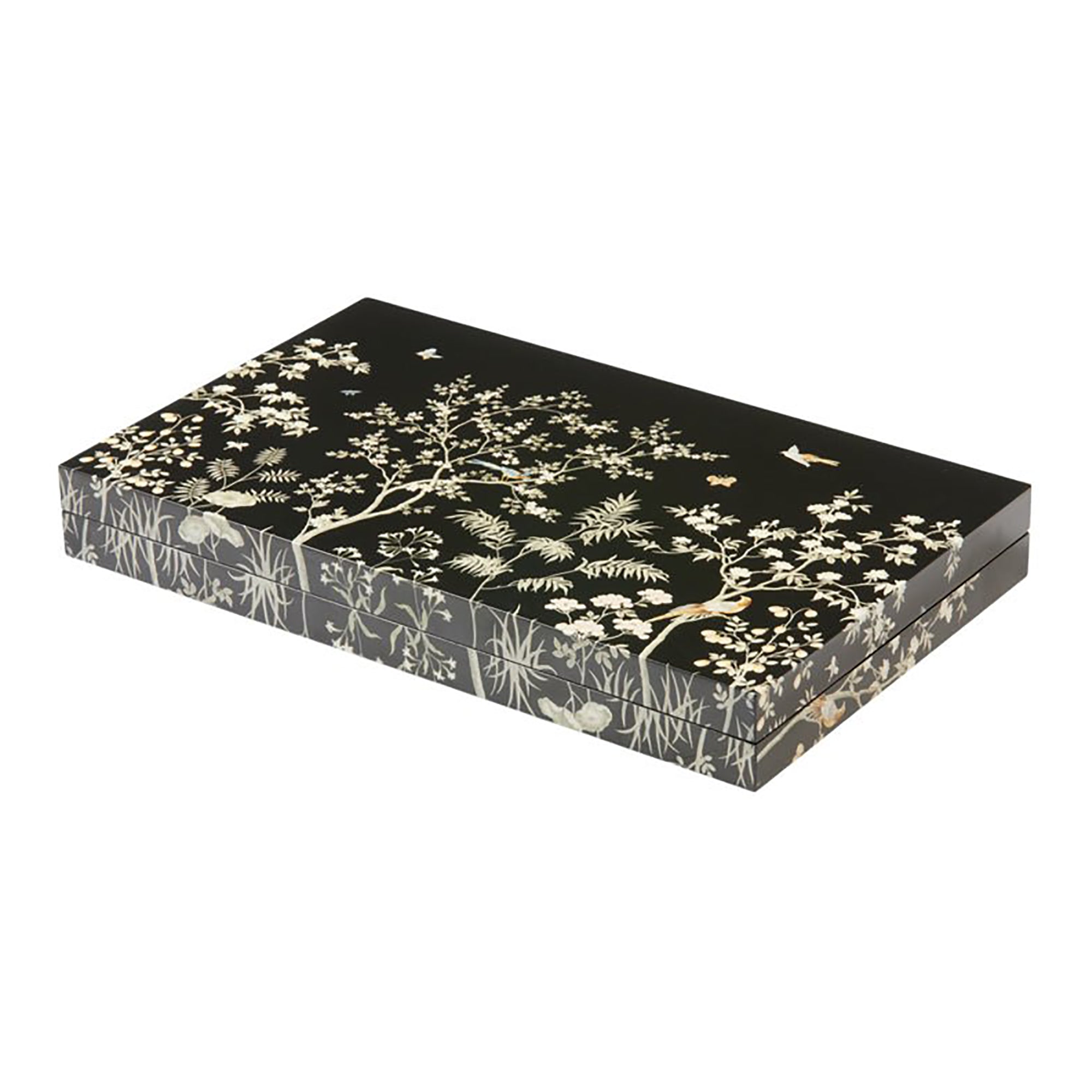 Black Chinoiserie Lacquer Backgammon Set