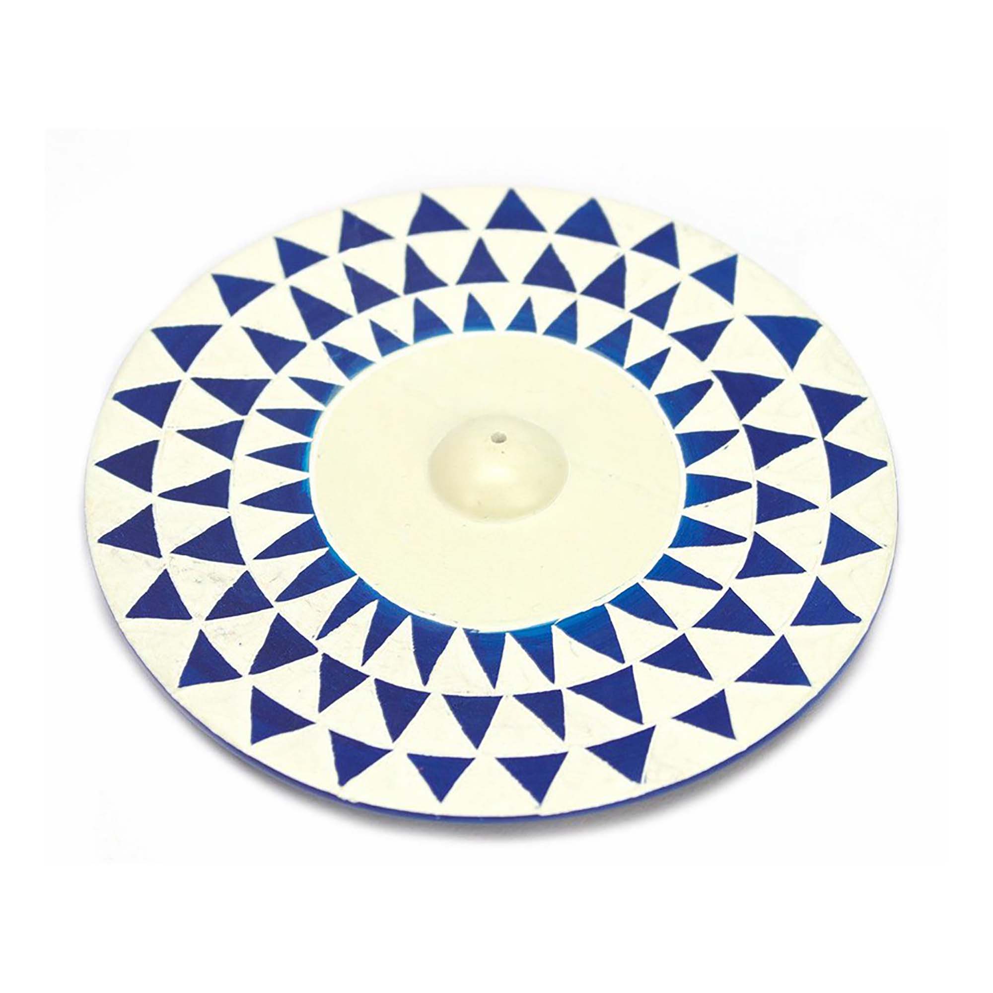 Kenyan Soapstone Round Incense Holder 'Blue Sun Mask'