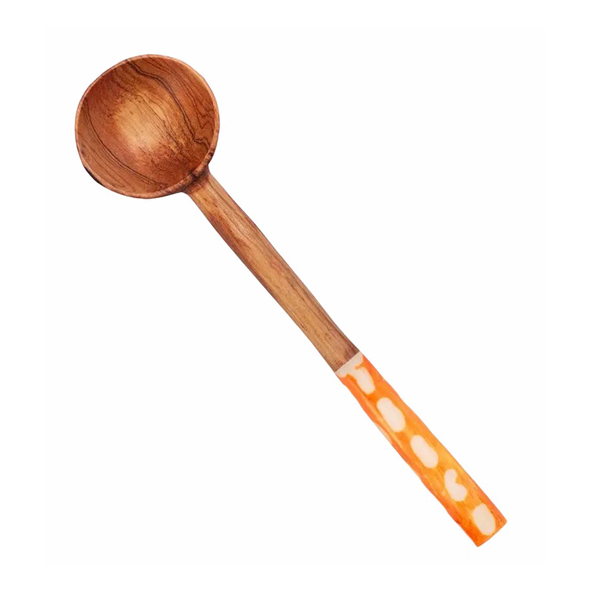 Olive Wood Sugar Spoon With Orange Batik Handle