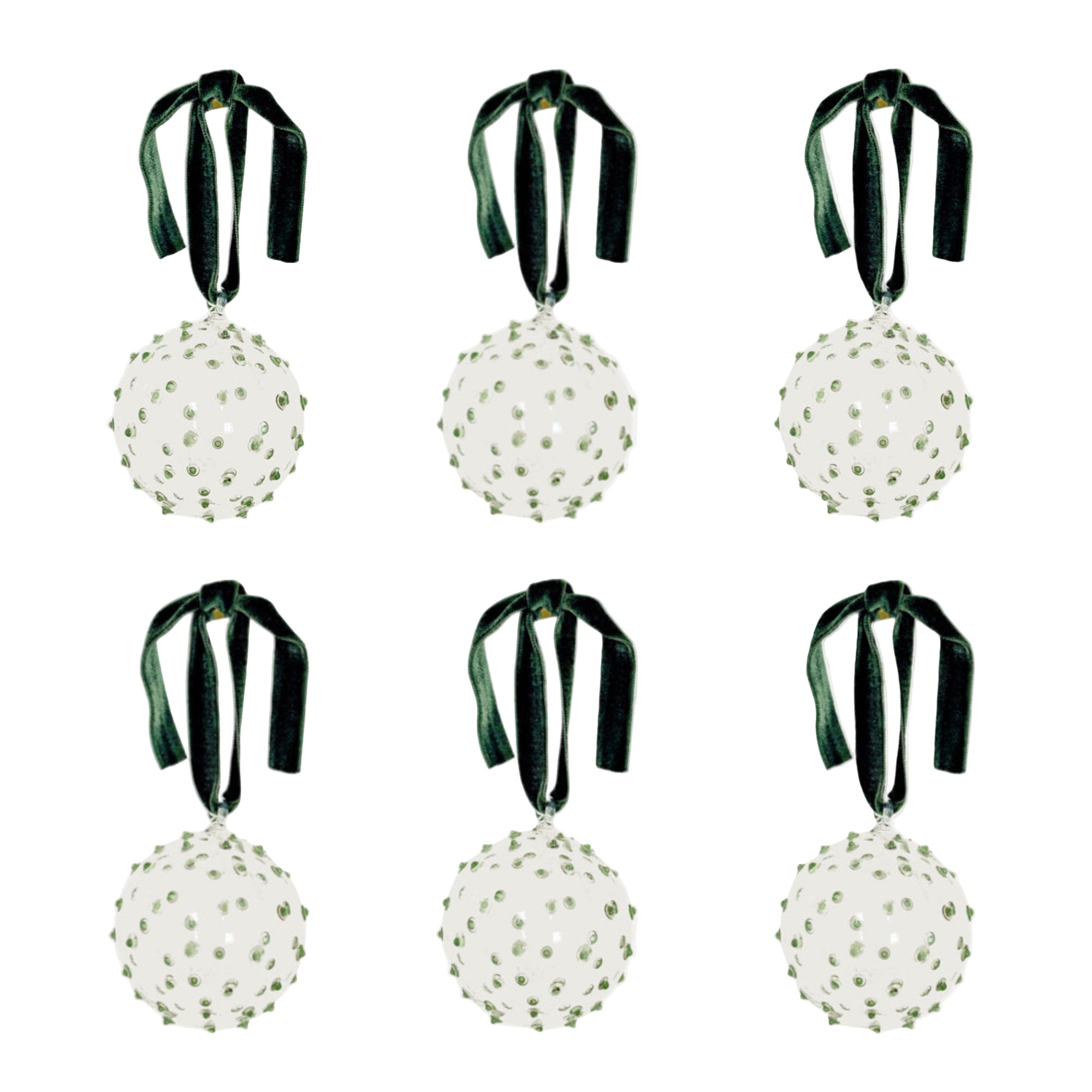 Box of Six Pom Glass Baubles | Green