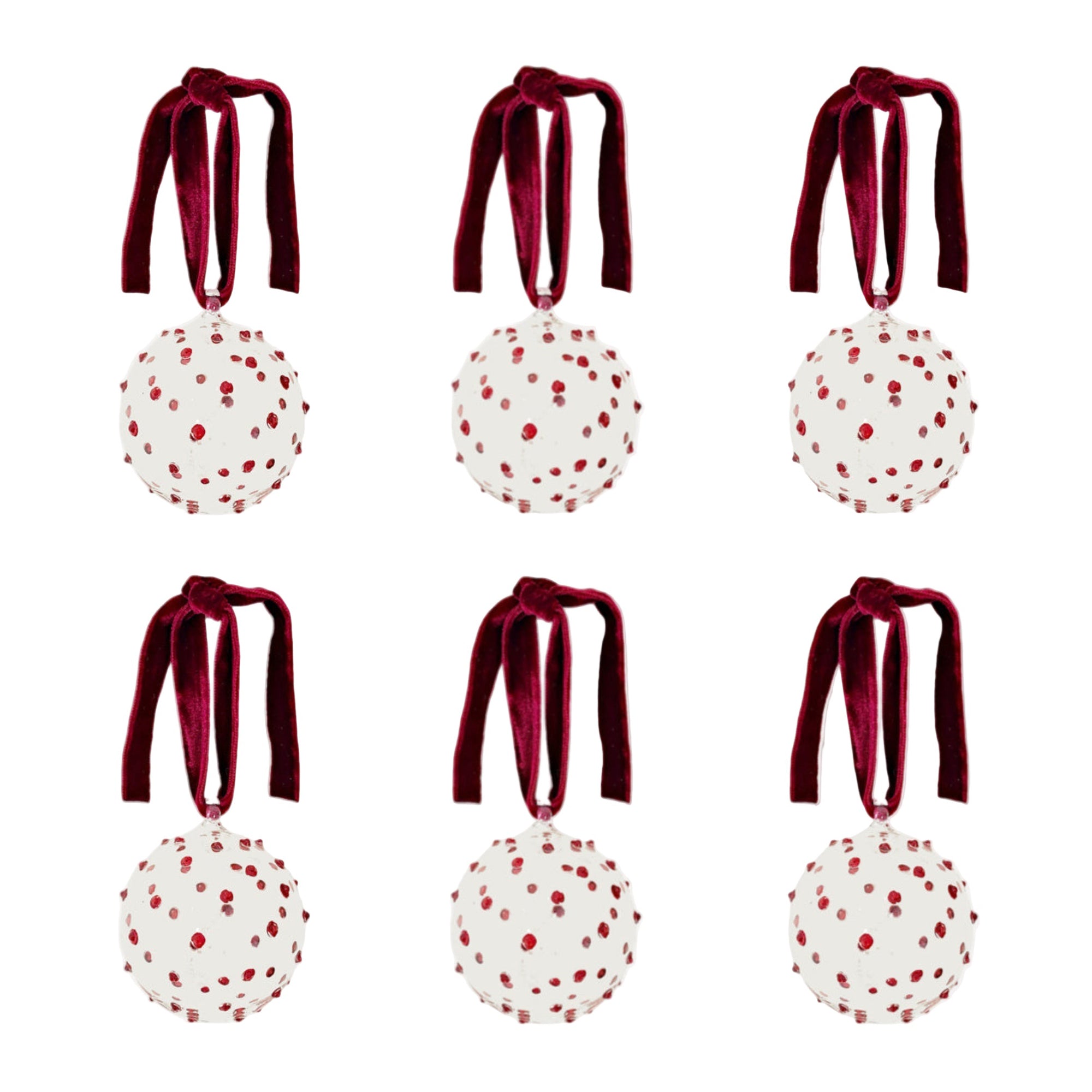 Box of Six Pom Glass Baubles | Red