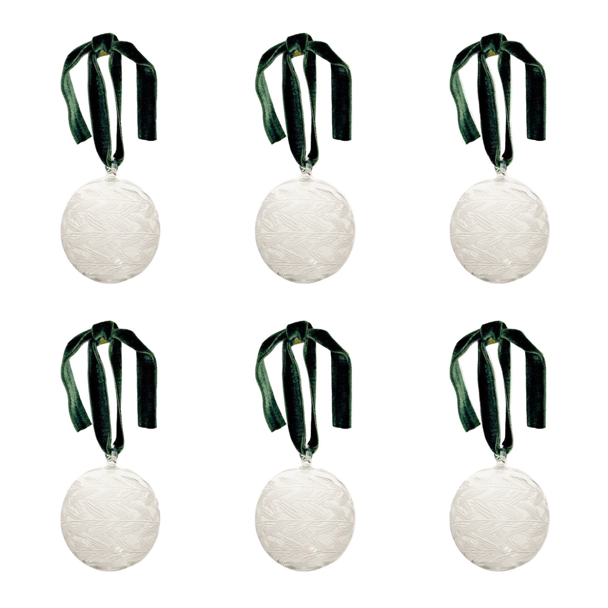 Box of Six Etched Glass Christmas Baubles