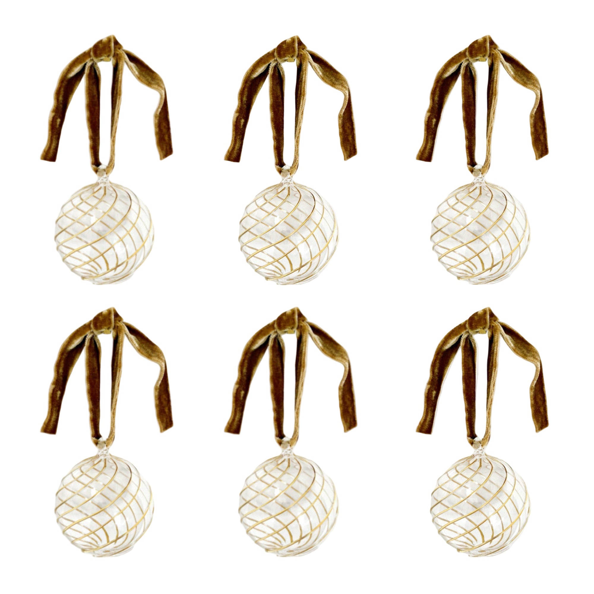 Box of Six Swirl Glass Baubles | Gold