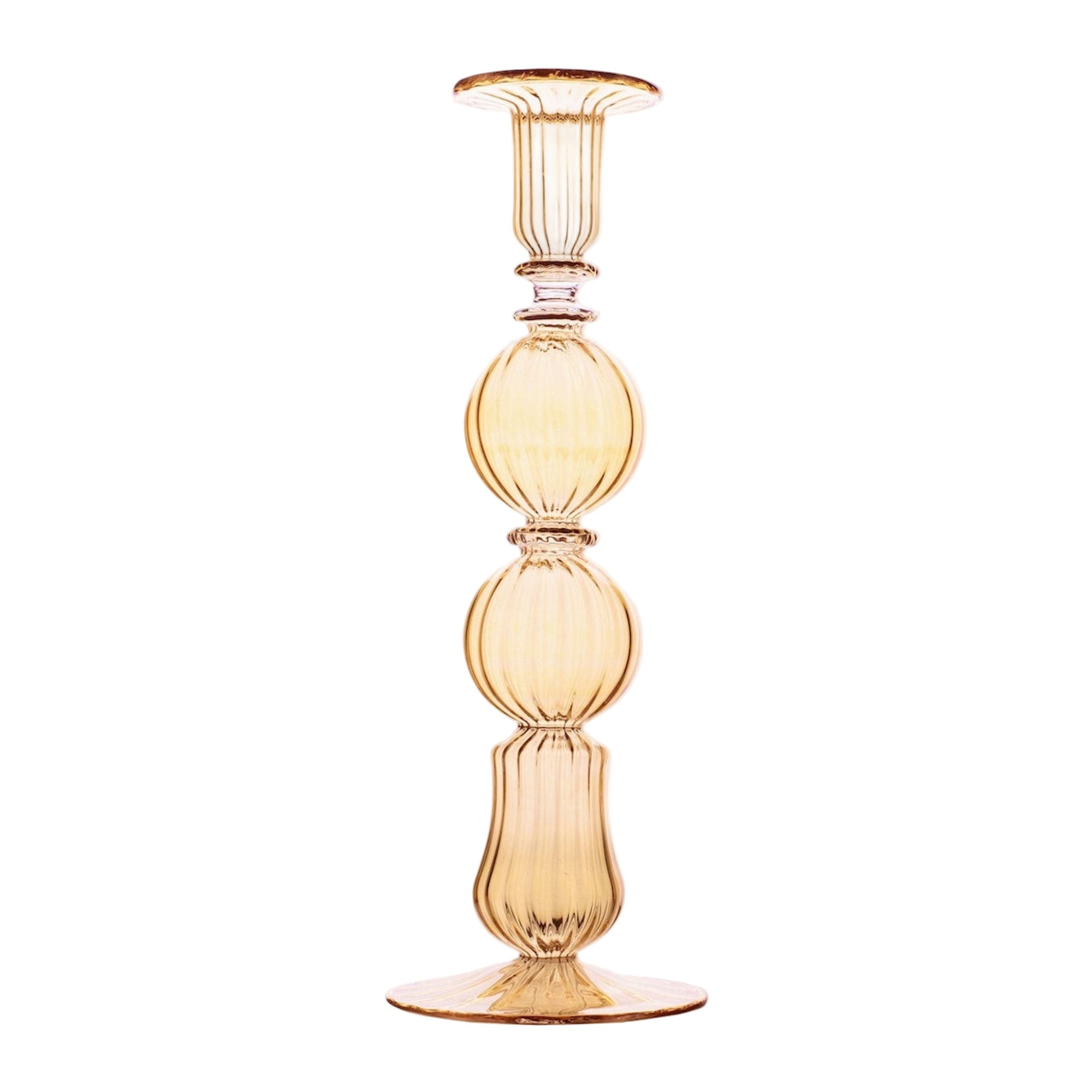 Ombo Glass Candlestick - Amber