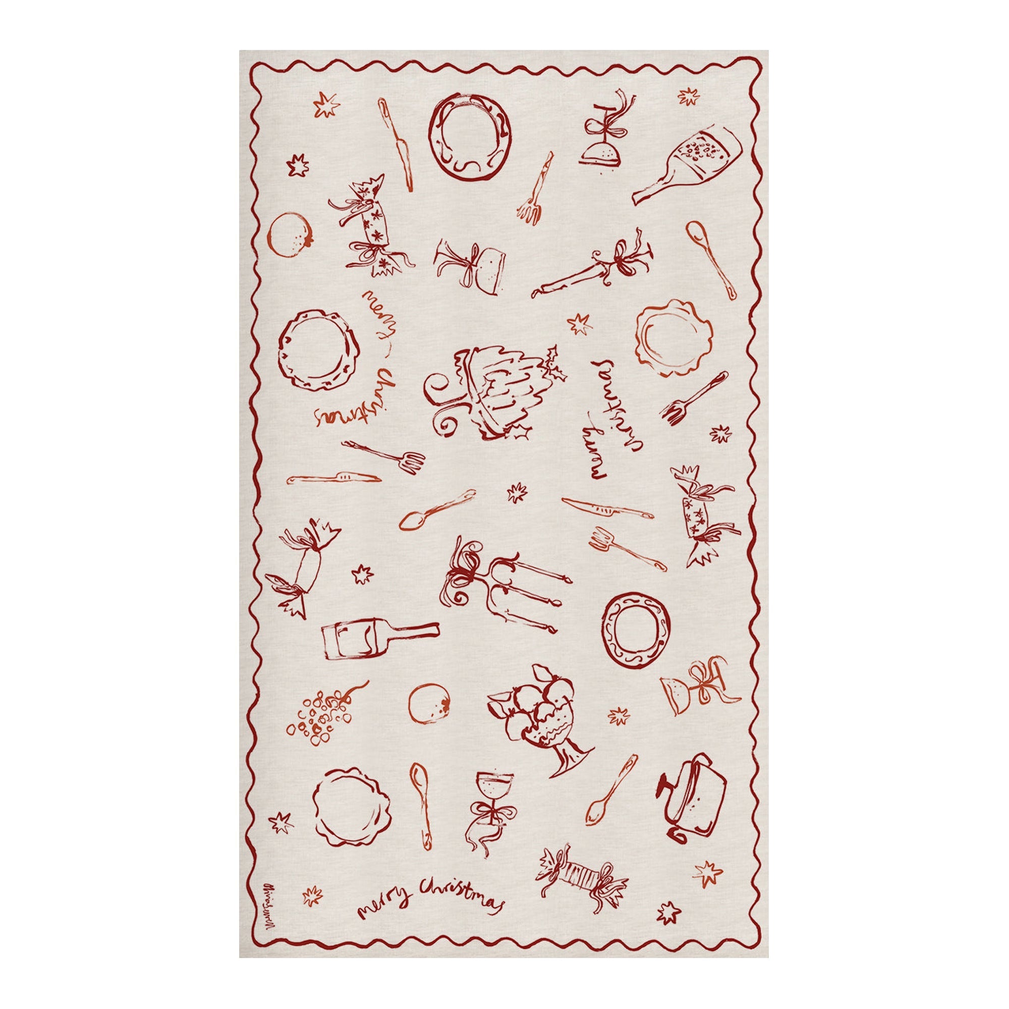 Christmas Feast Linen Tablecloth