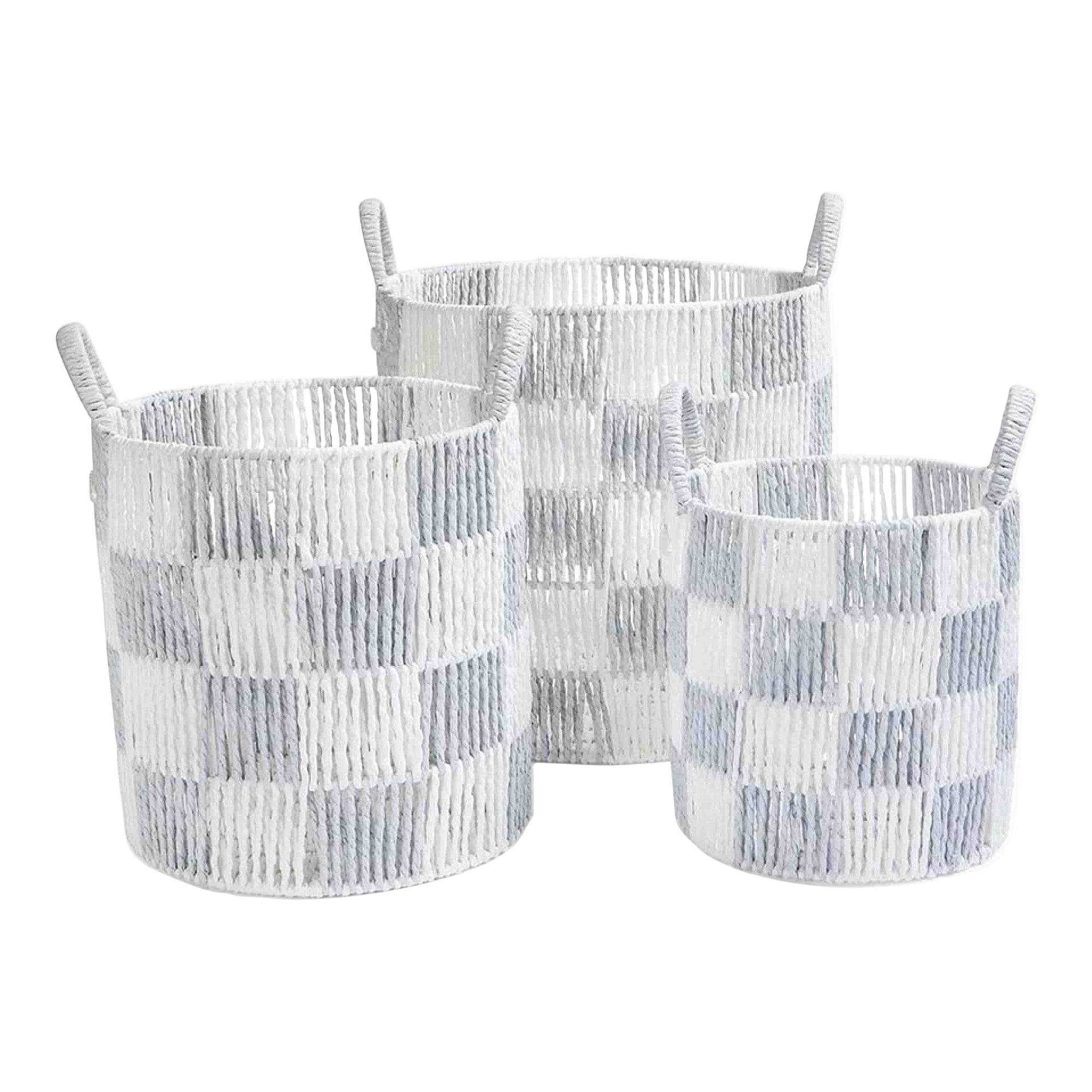 Checkerboard Storage Basket Set of 3 - Powder Blue