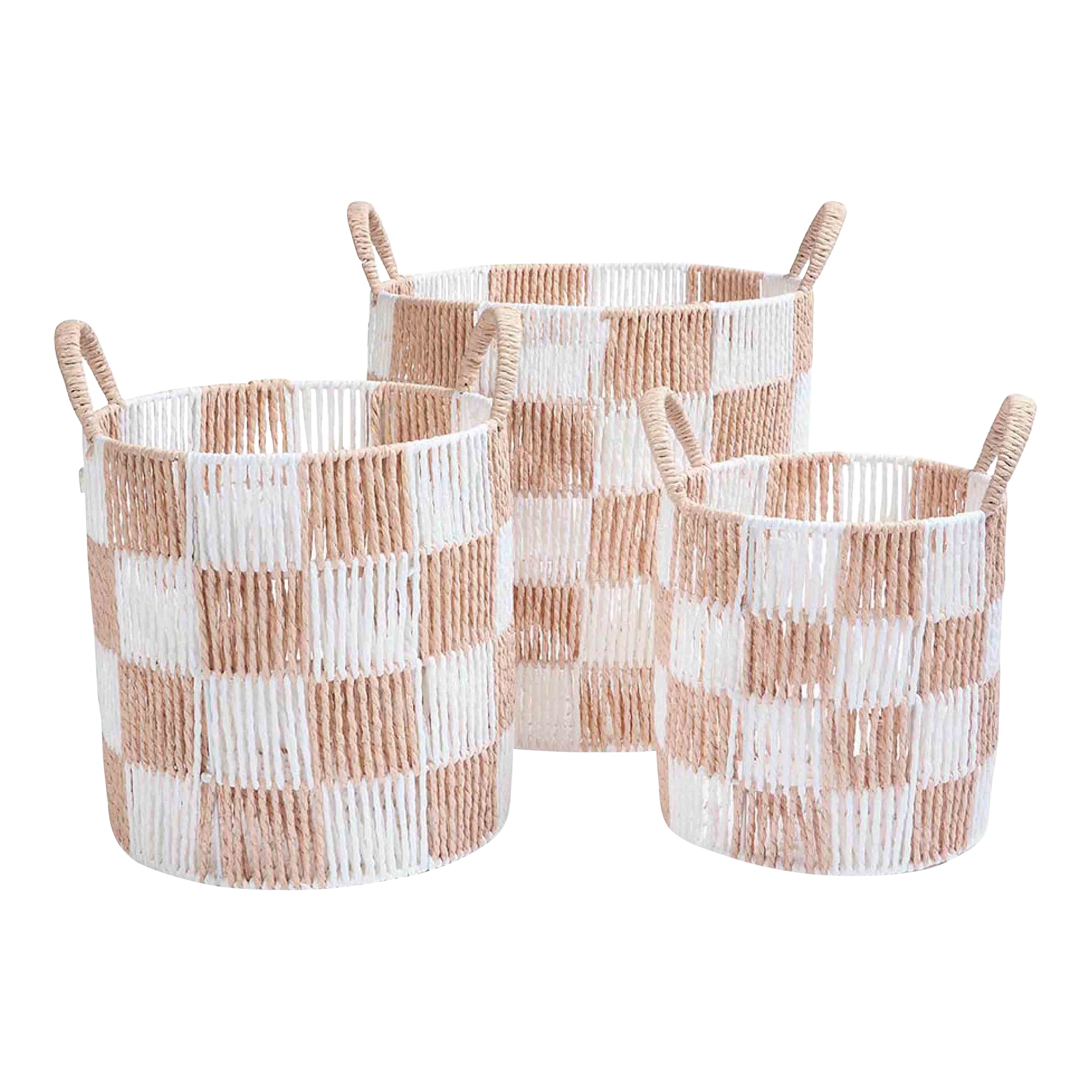 Checkerboard Storage Basket Set of 3 - Nude