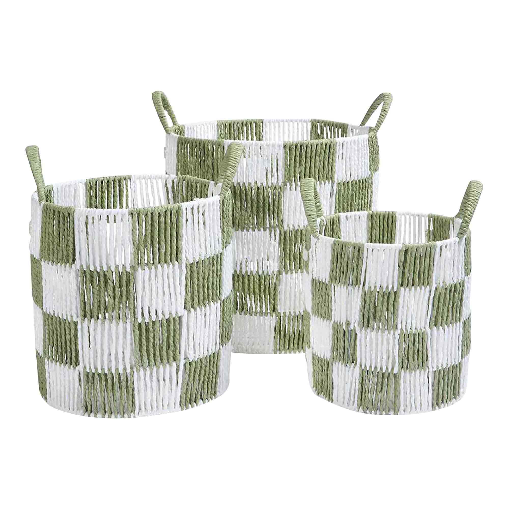 Checkerboard Storage Basket Set of 3 - Sage