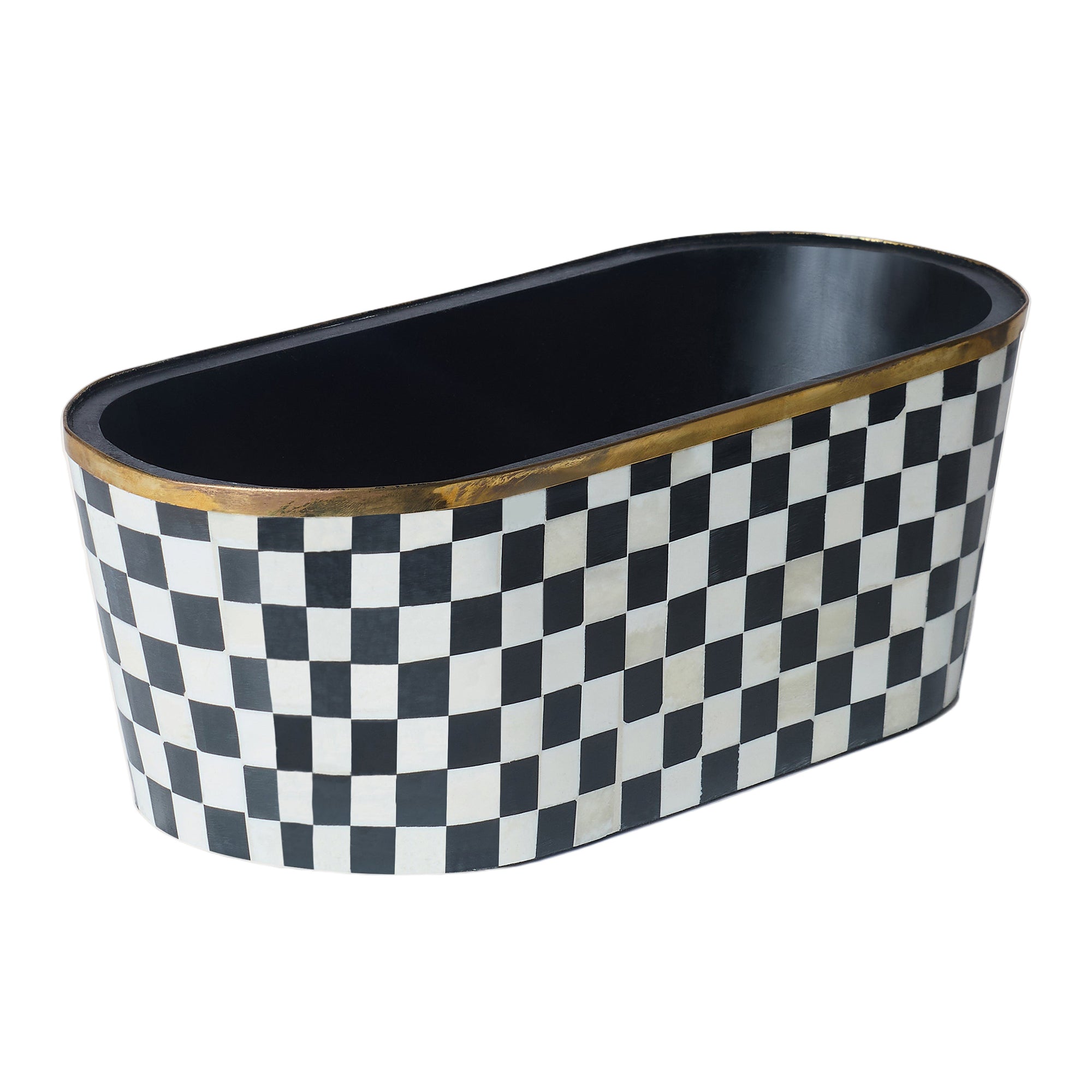 Oblong Inlay Planter | Large | Black | Chequered