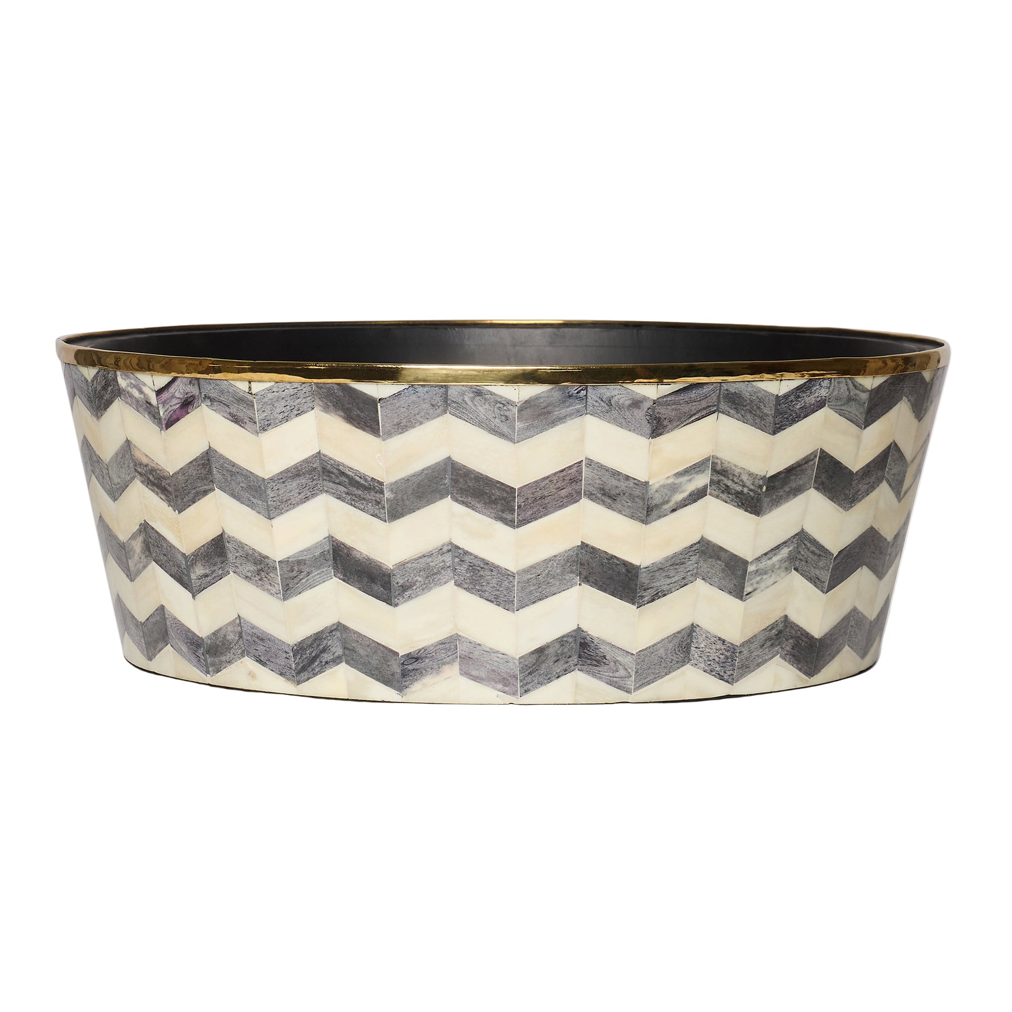 Round Inlay Planter | Large | Charcoal Grey | Chevron