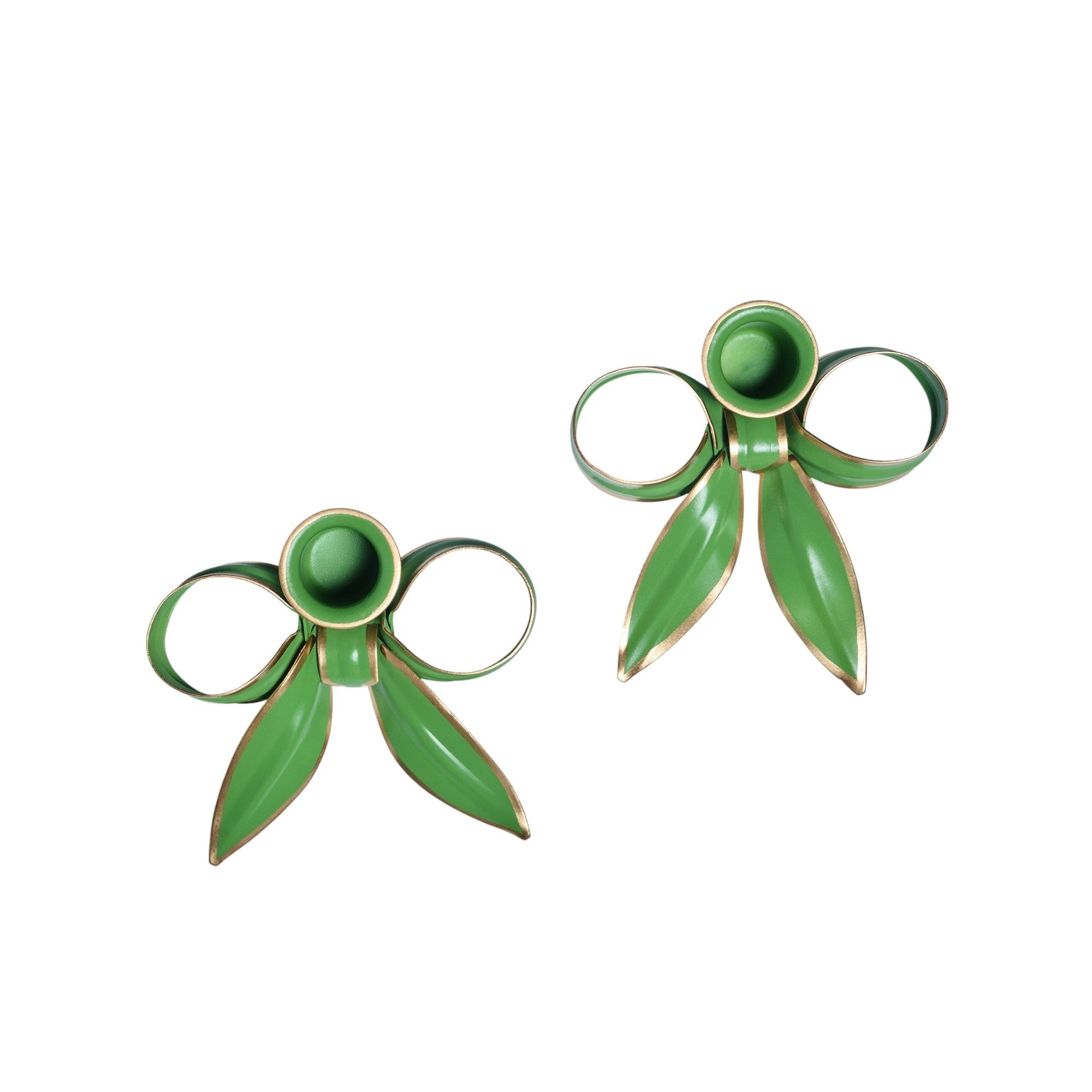 A Pair of Bow Candleholders | Apple Green