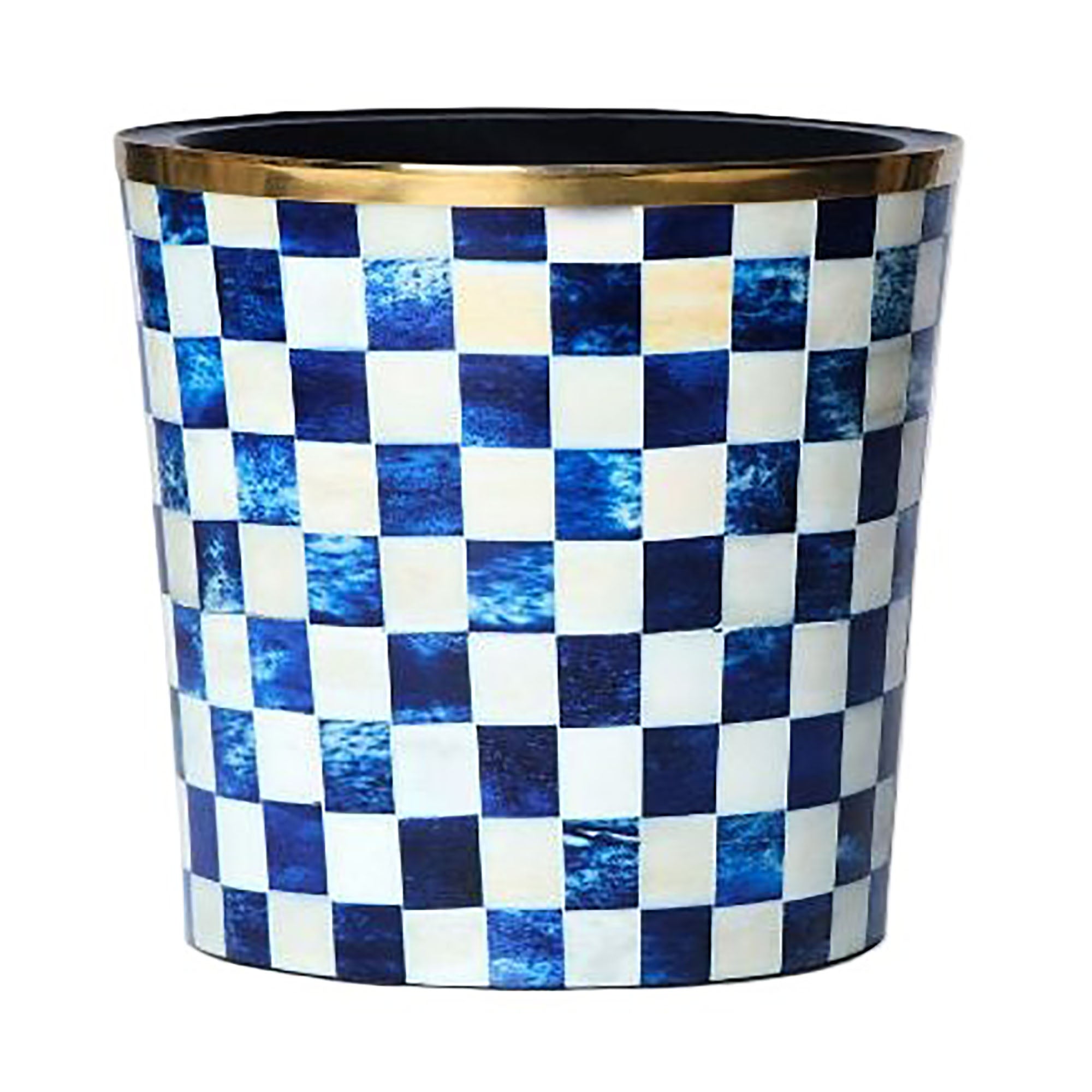 Round Inlay Planter | Medium | Blue | Chequered