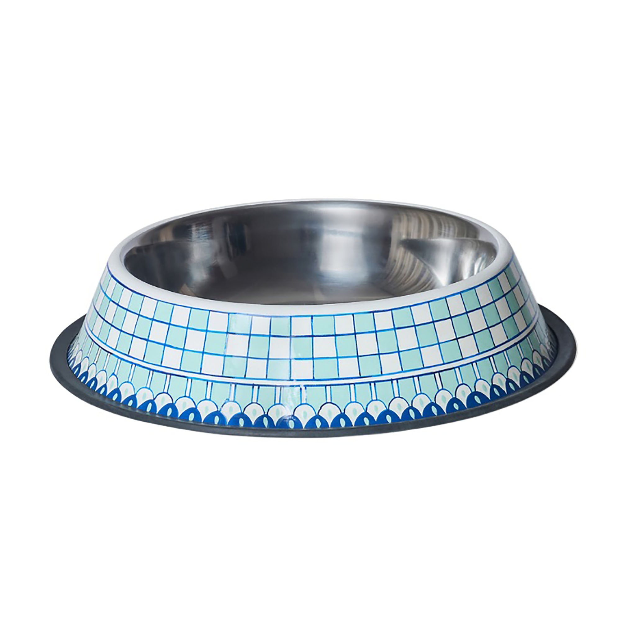 Hand Painted Dog Bowl | Large | Blue & White Striped