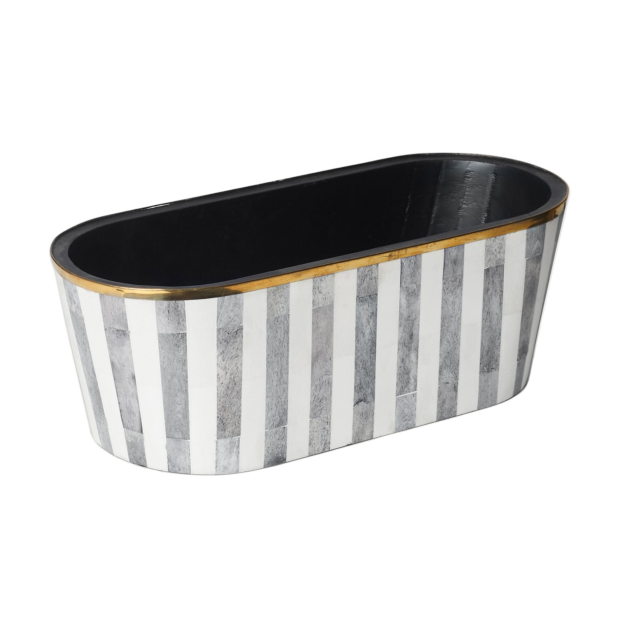 Oblong Inlay Planter | Large | Charcoal Grey | Striped