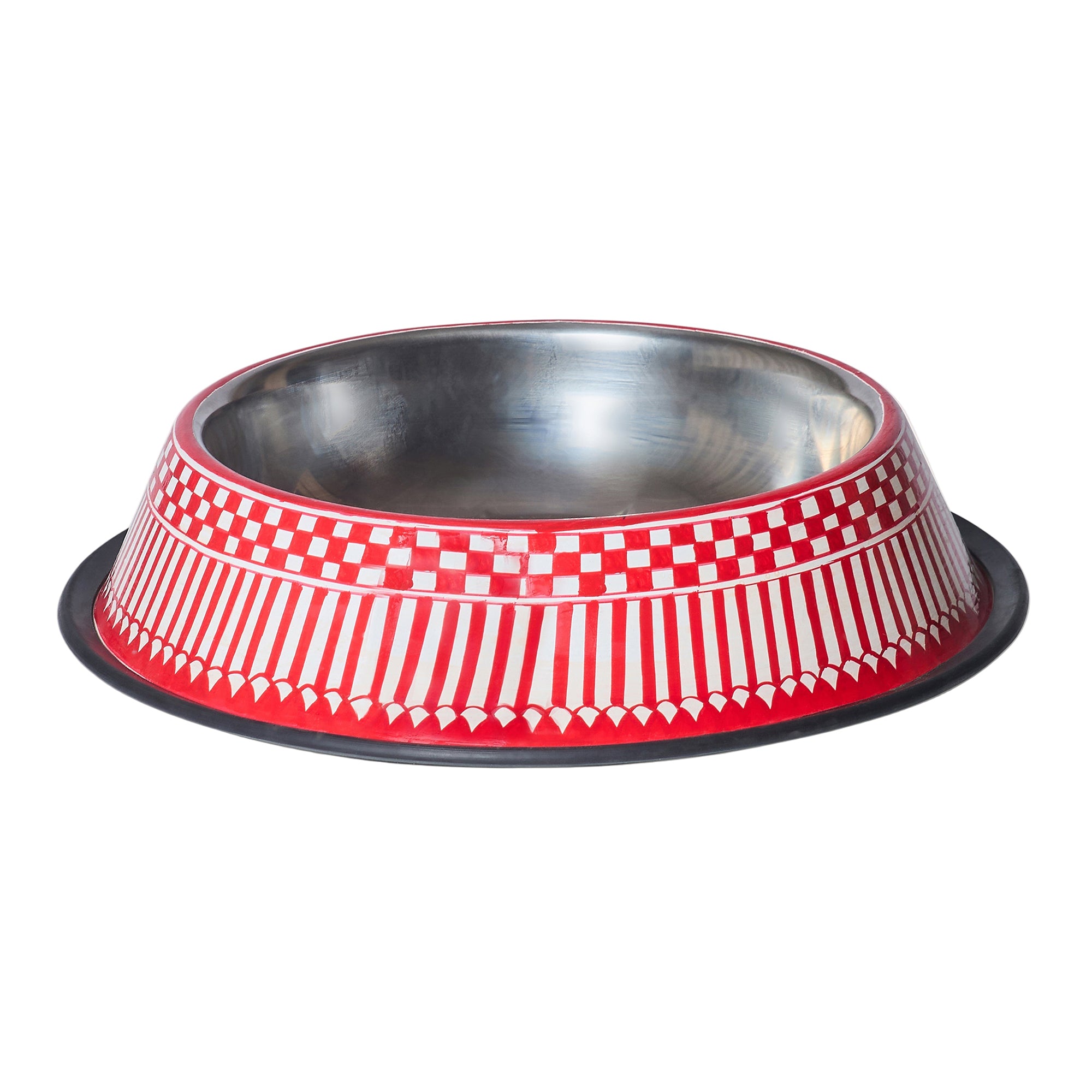Hand Painted Dog Bowl | XL | Red & White Striped