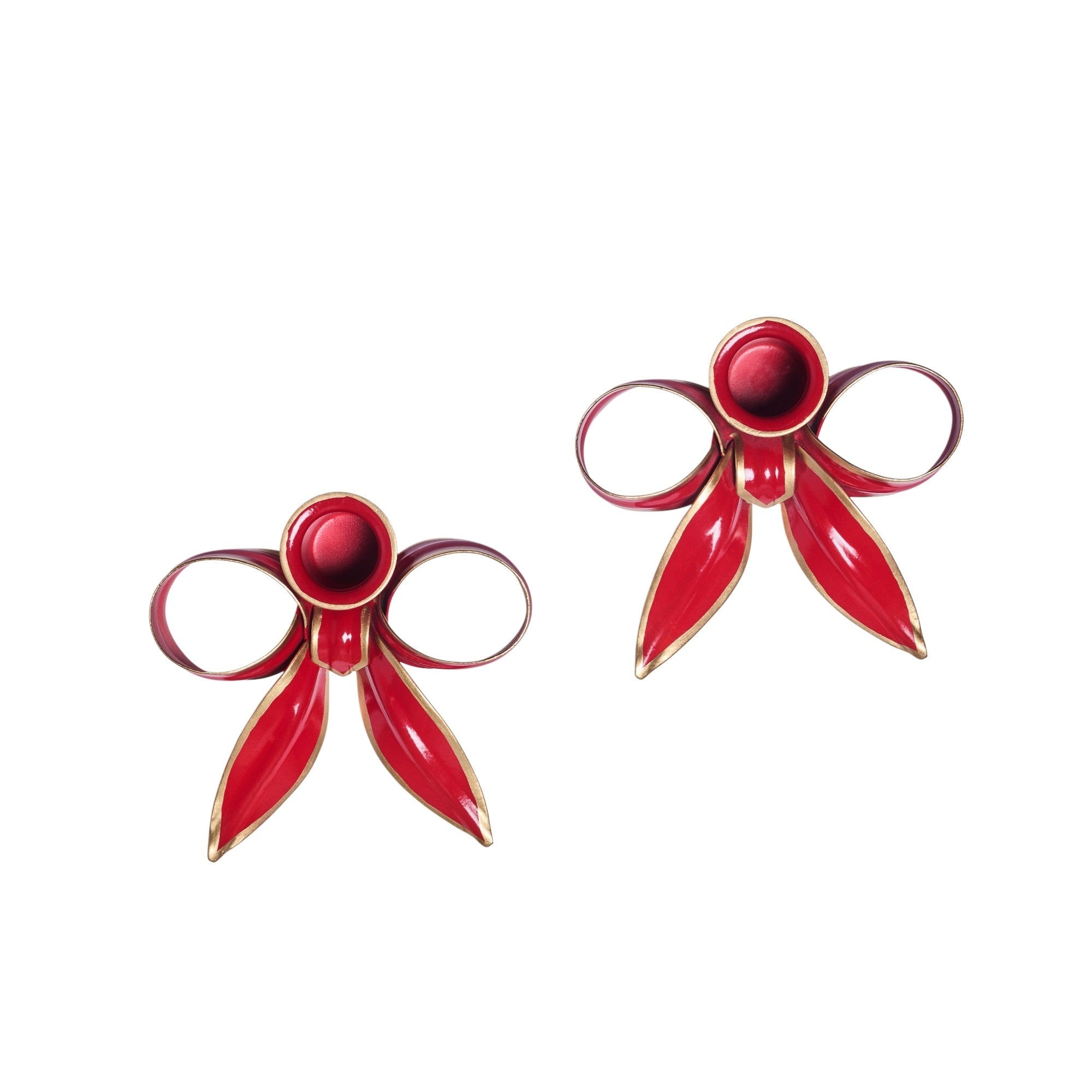 A Pair of Bow Candleholders | Ruby Red