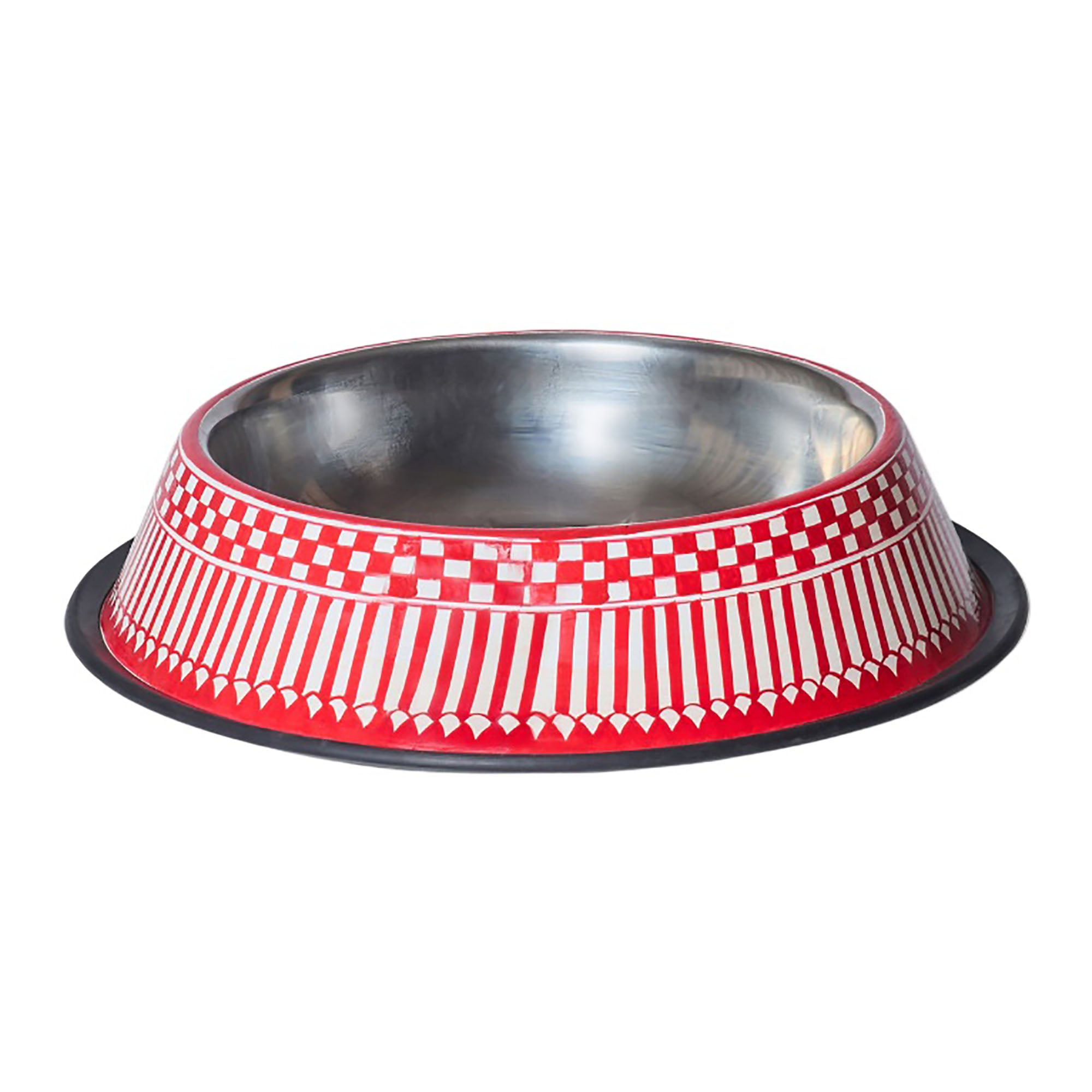 Hand Painted Dog Bowl | Large | Red & White Striped