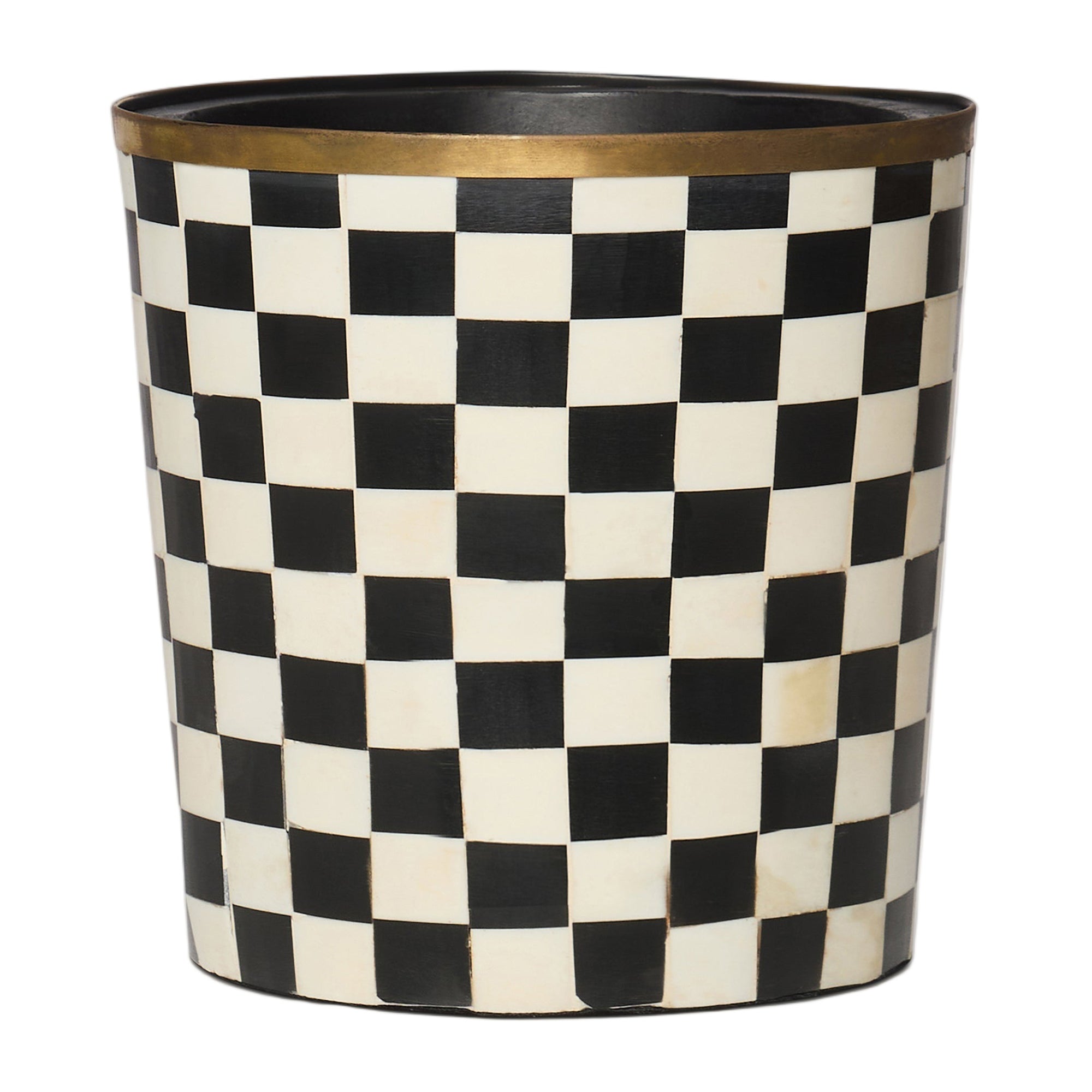 Round Inlay Planter | Medium |  Black | Chequered