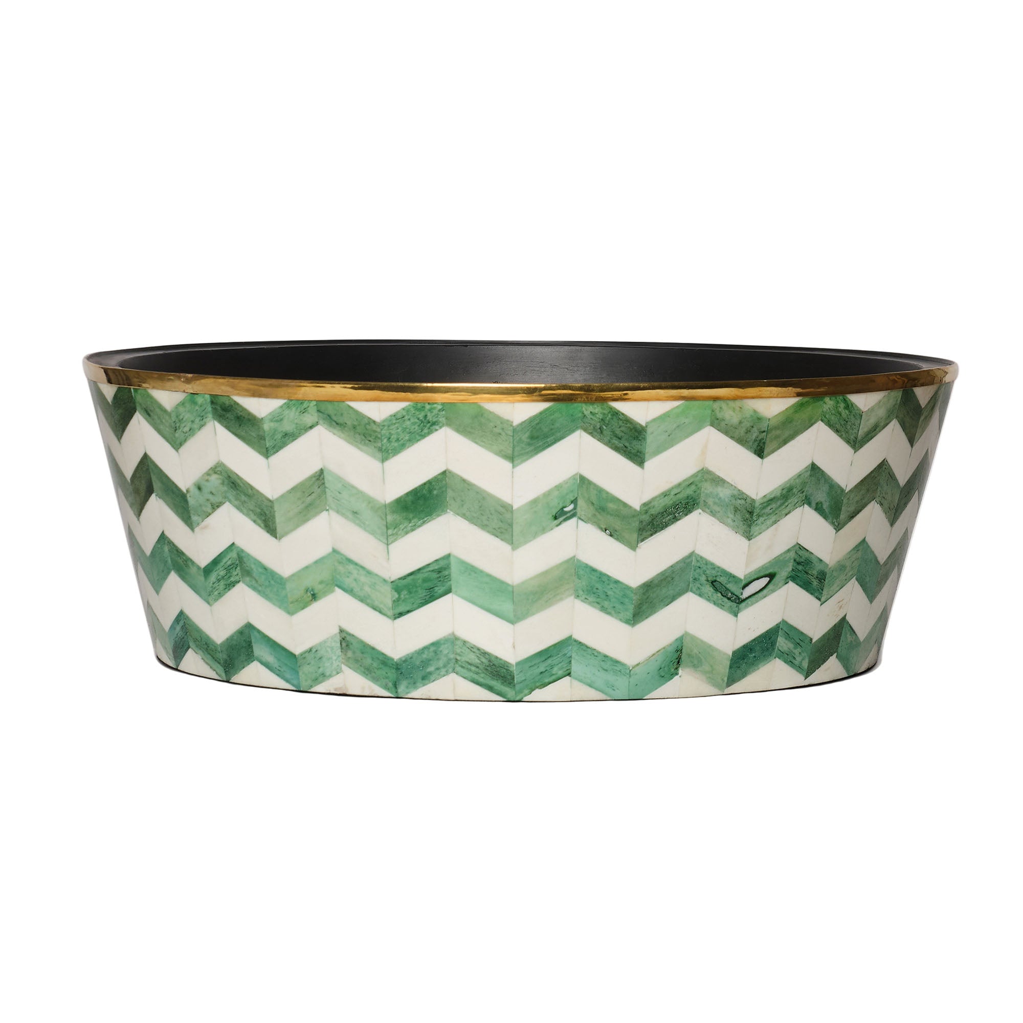 Round Inlay Planter | Large | Green | Chevron