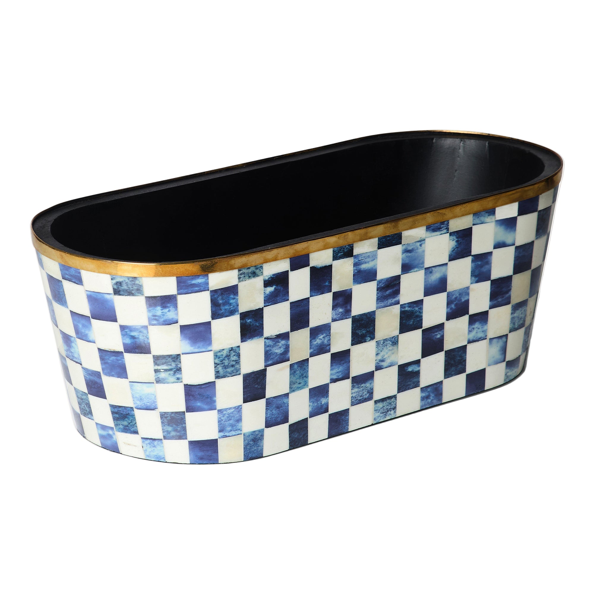 Oblong Inlay Planter | Large |  Blue | Chequered