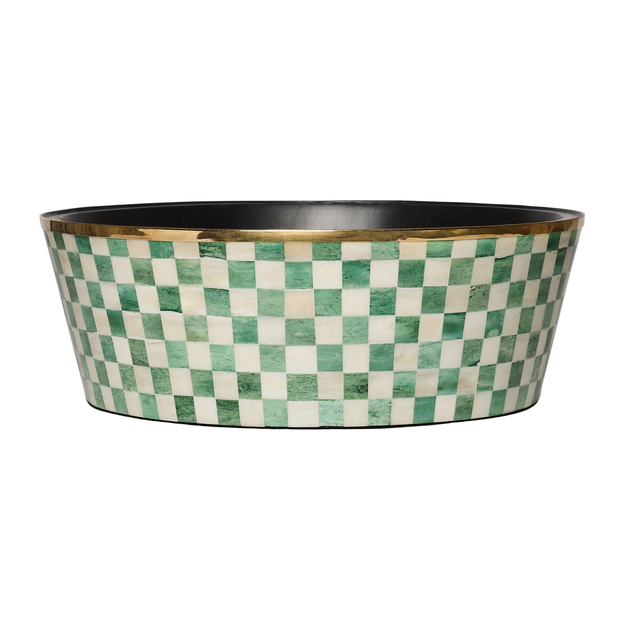 Round Inlay Planter | Large | Green | Chequered