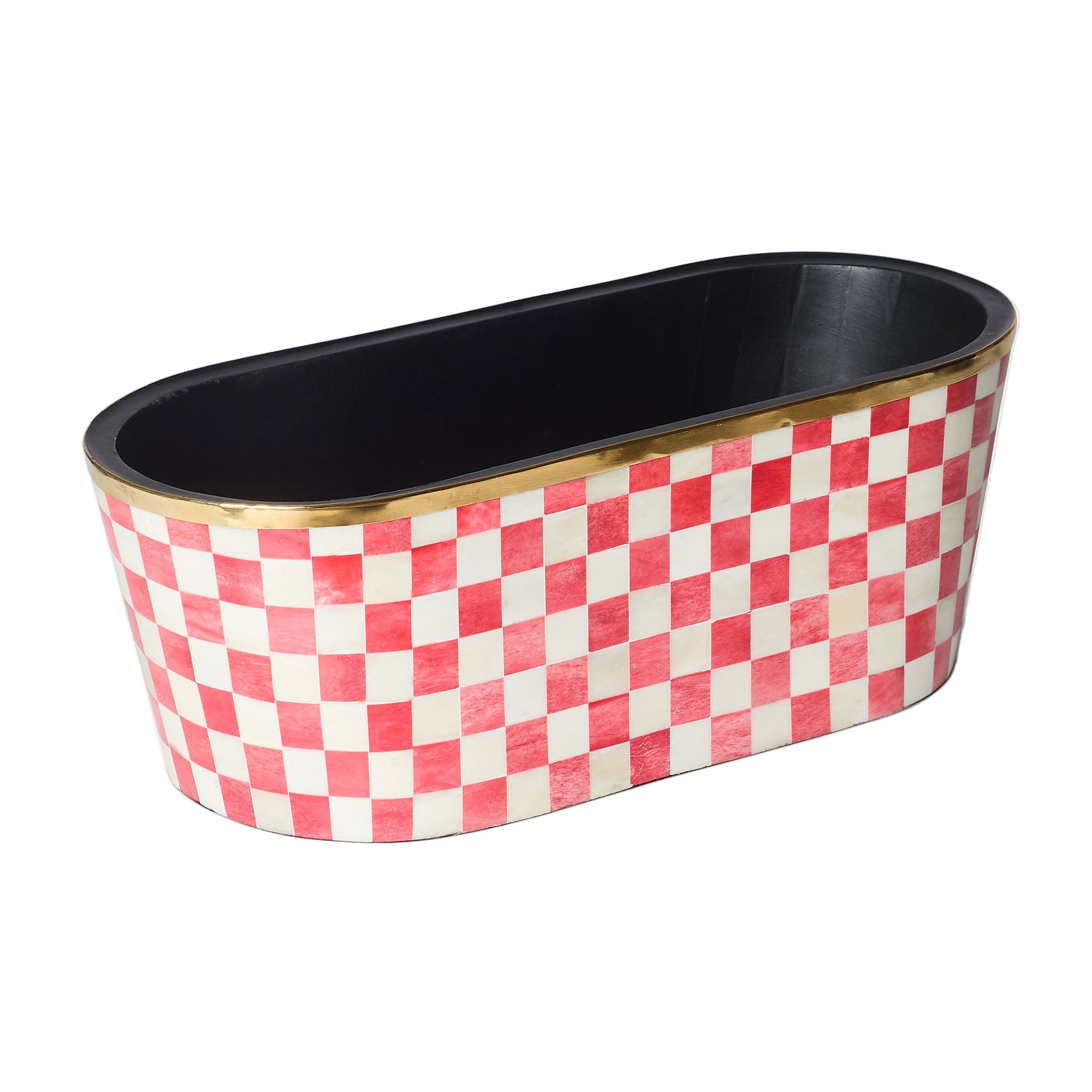 Oblong Inlay Planter | Large |  Red | Chequered