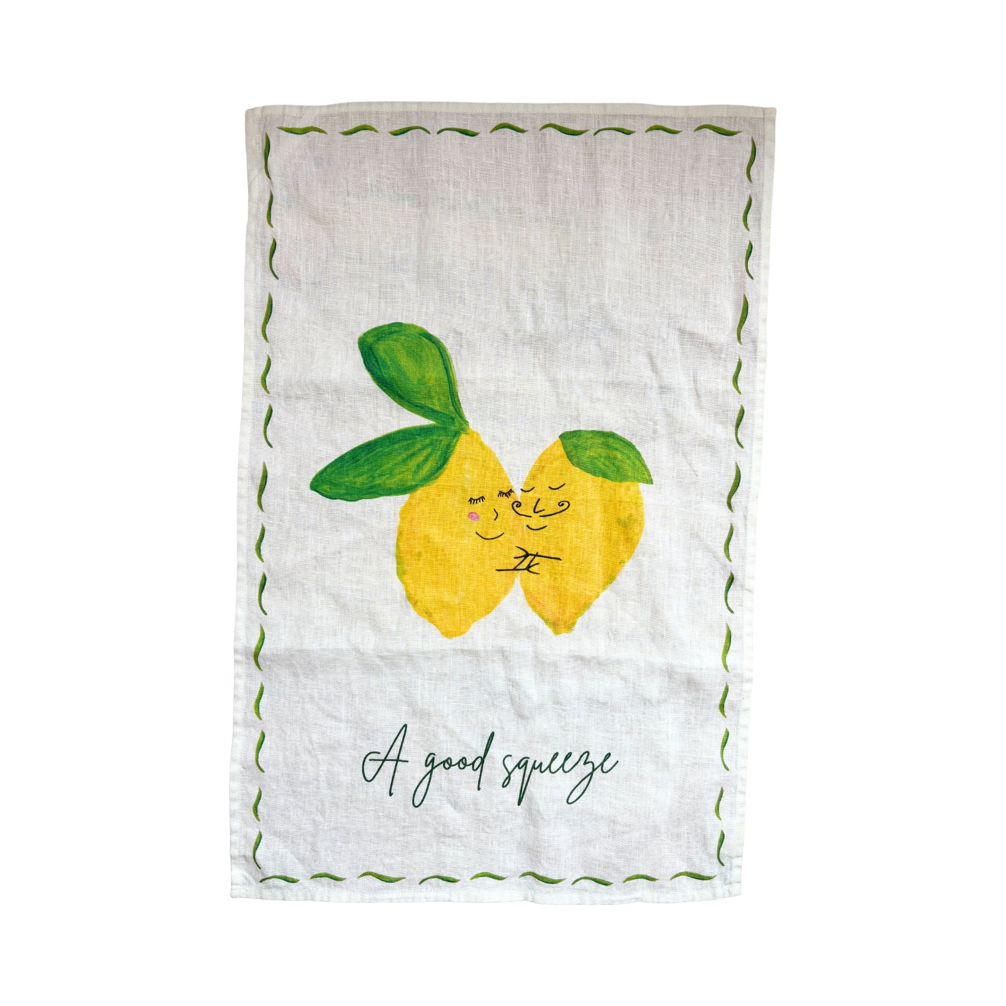 A good squeeze! Lemon linen teatowel