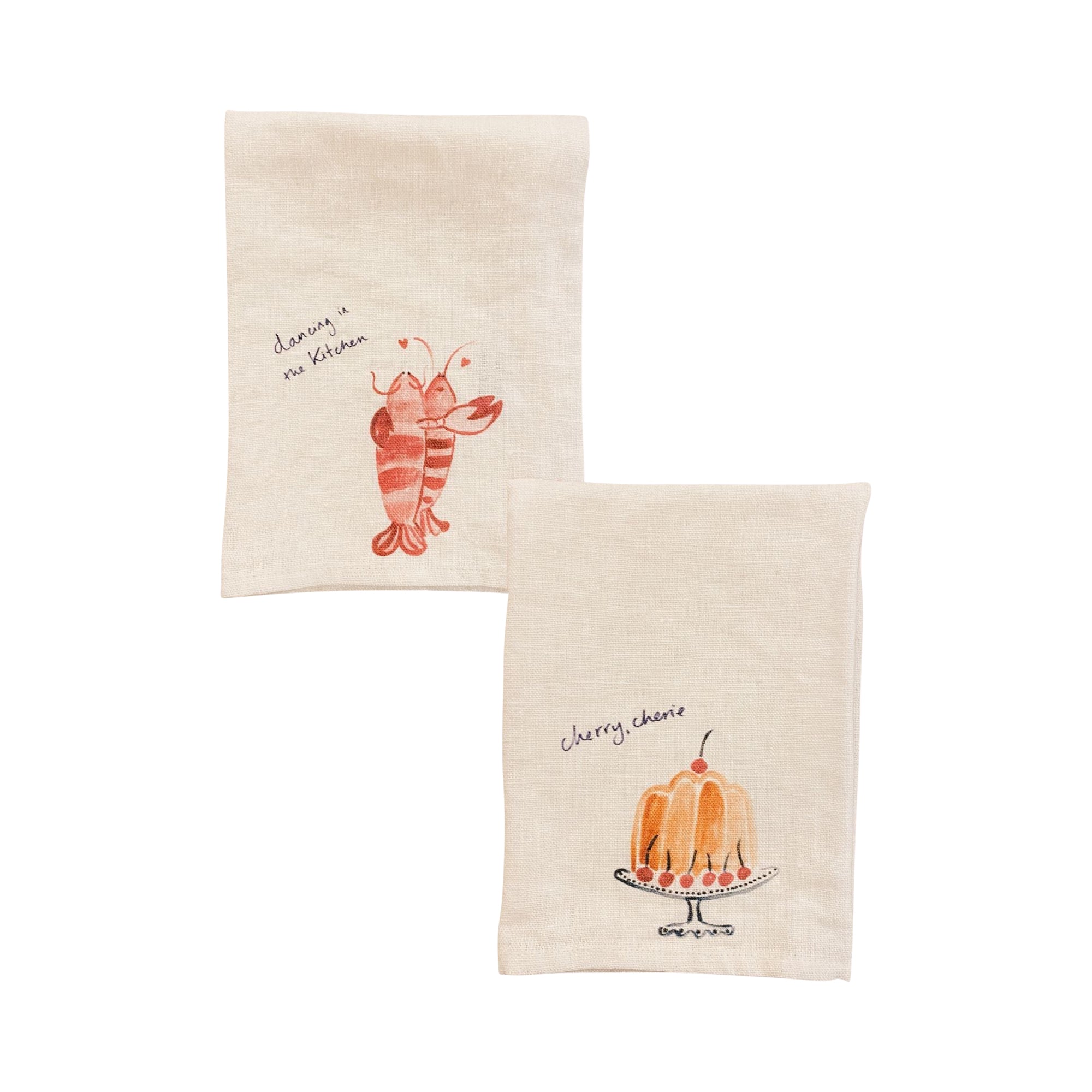 Lobster Lovers & Cherry Cherie - Set of Two Linen Napkins
