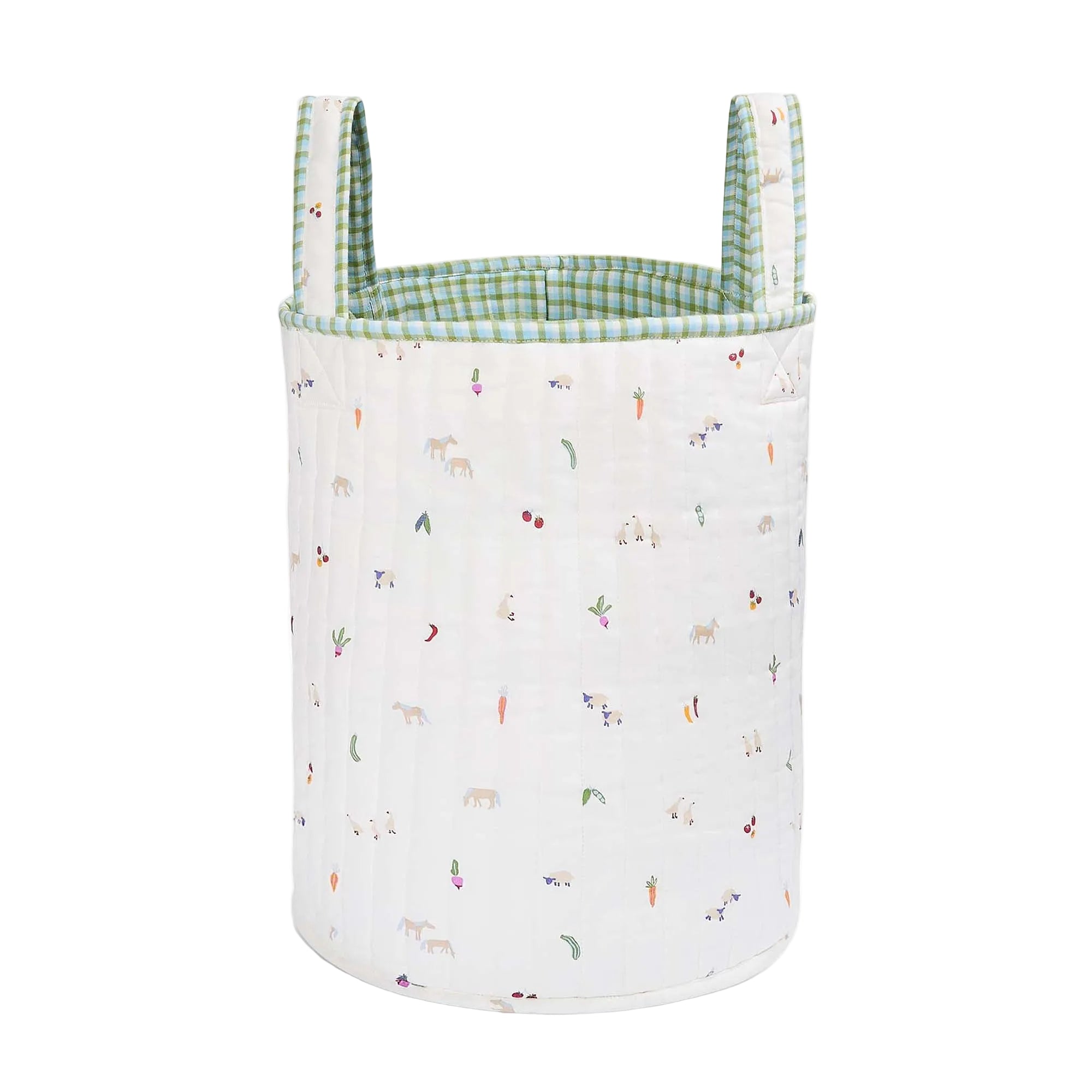 Large Quilted Storage Basket - Greenhouse Gingham / Little Farm