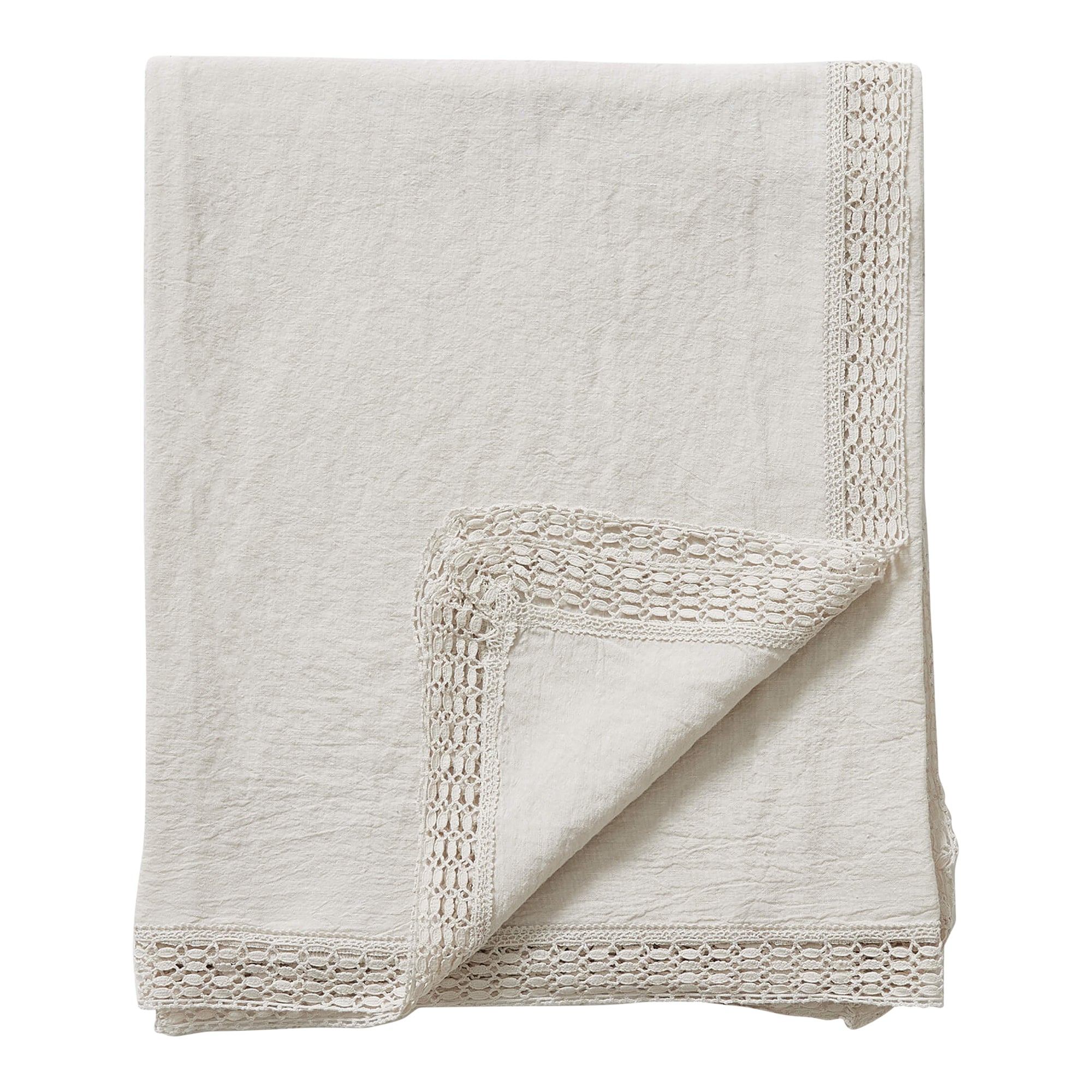 Washed Linen Cotton Tablecloth with Lace edge - Mineral