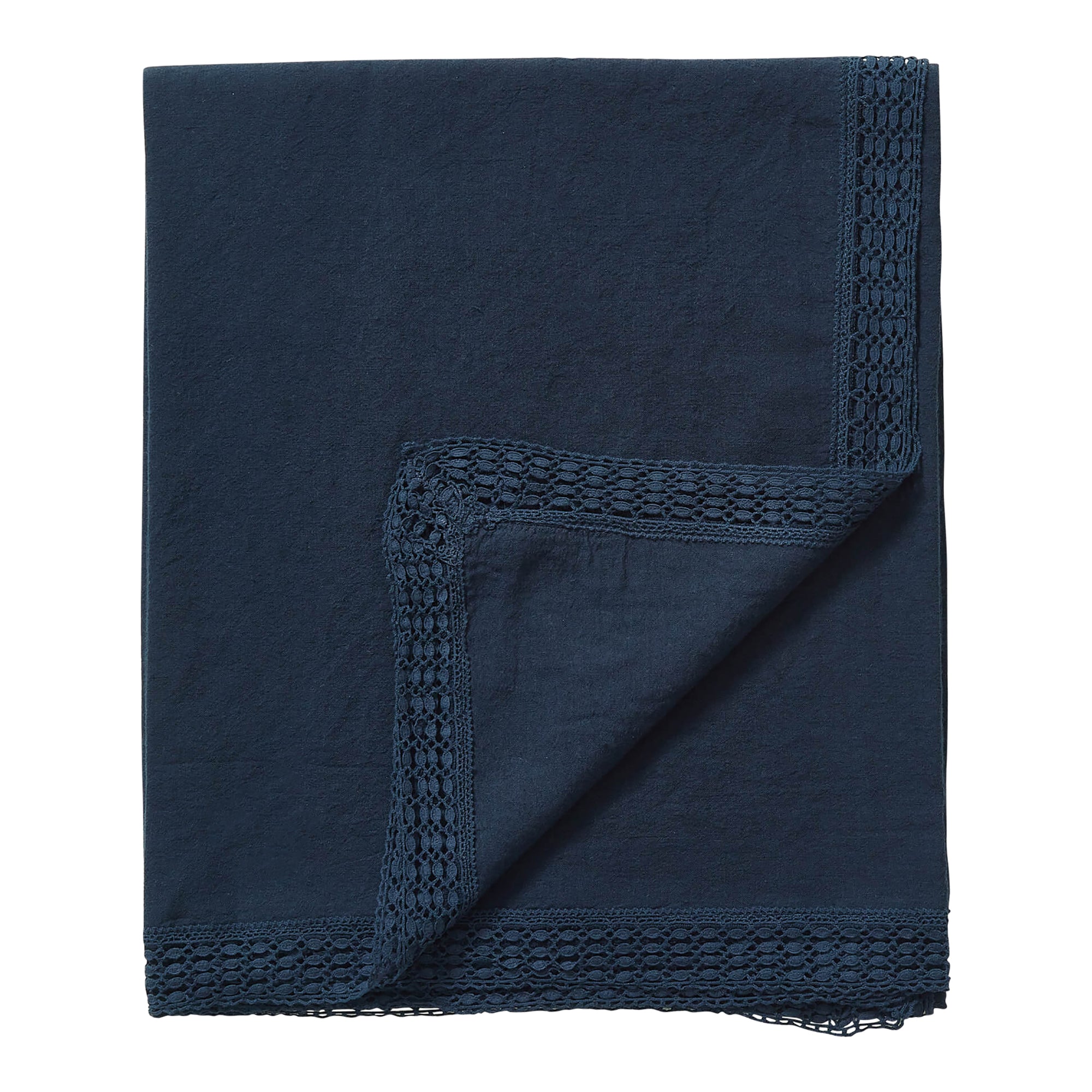 Washed Linen Cotton Tablecloth with Lace edge - Midnight