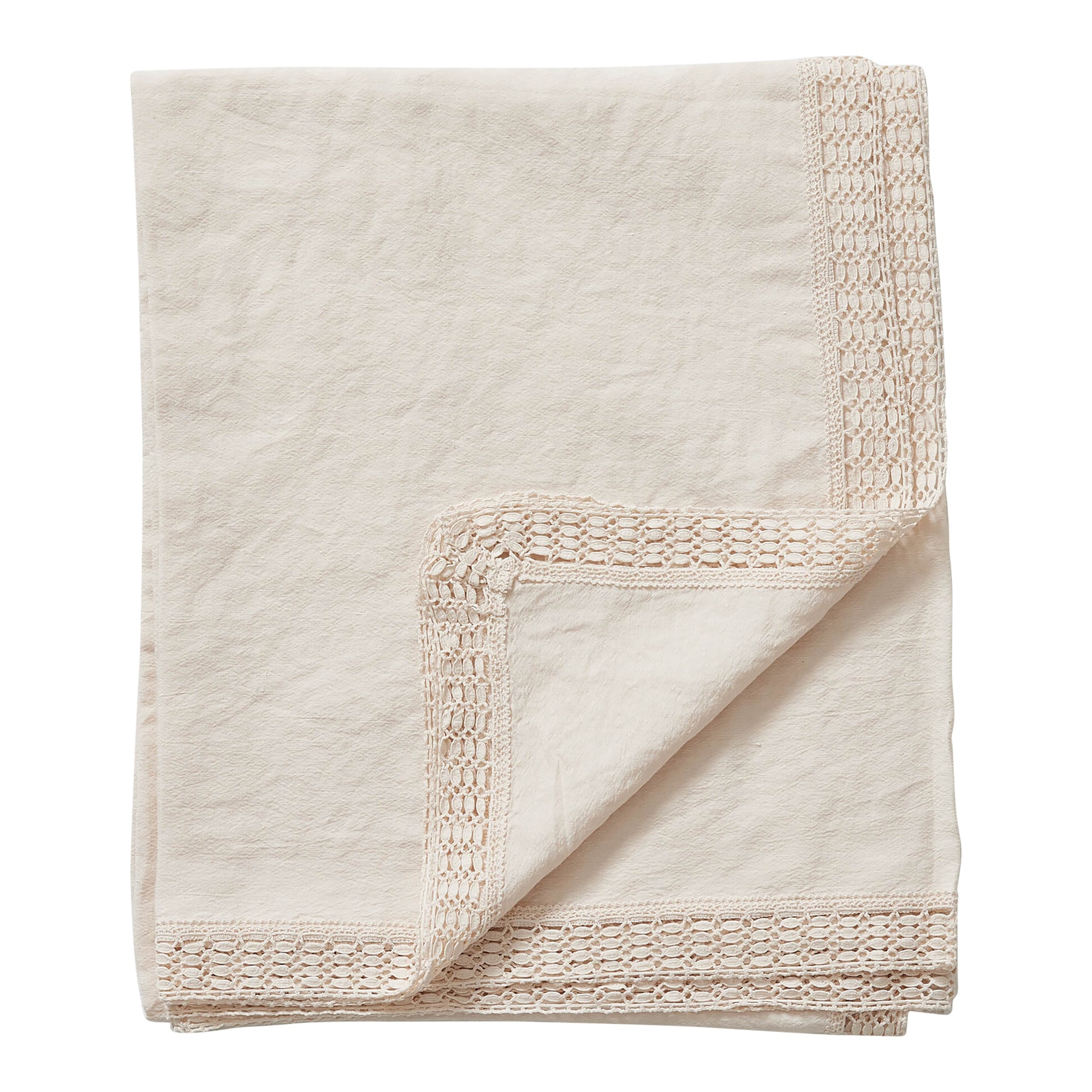 Washed Linen Cotton Tablecloth with Lace edge - Soft Shell