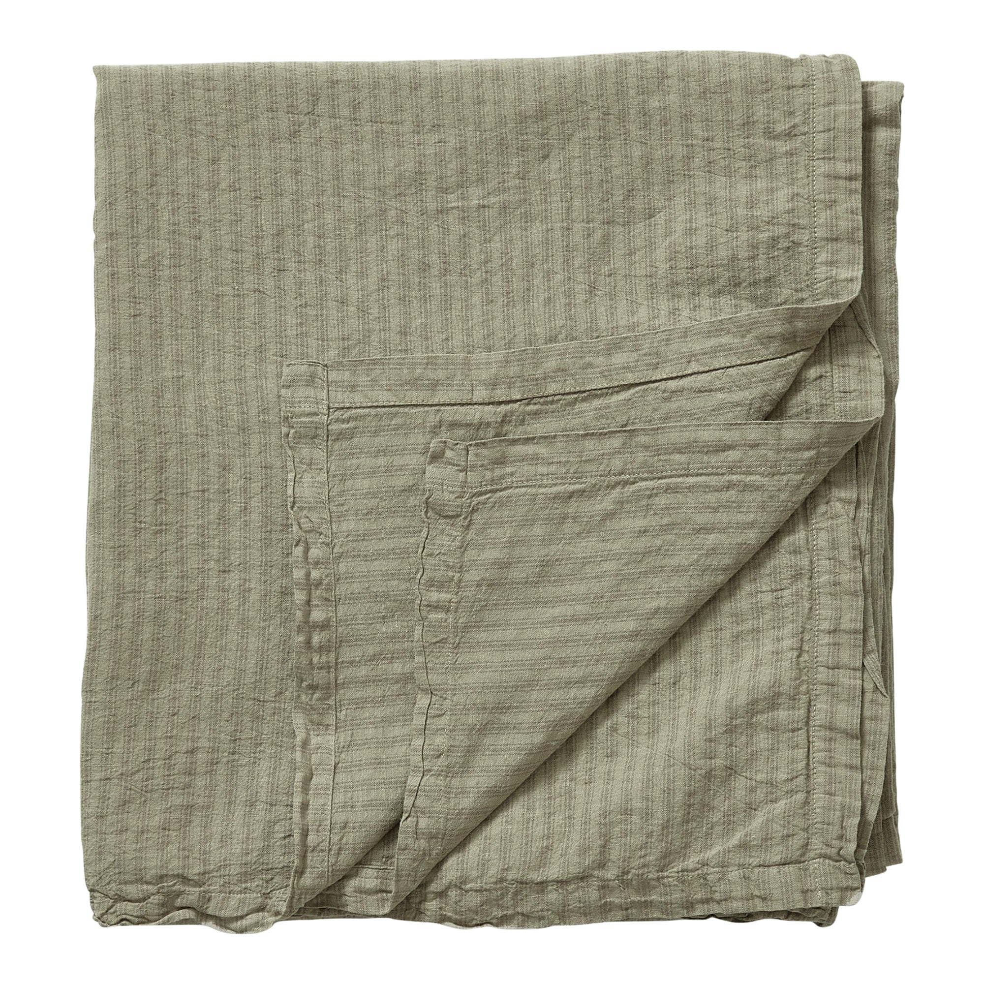 Washed Linen Cotton Ticking Stripe Tablecloth  - Olive