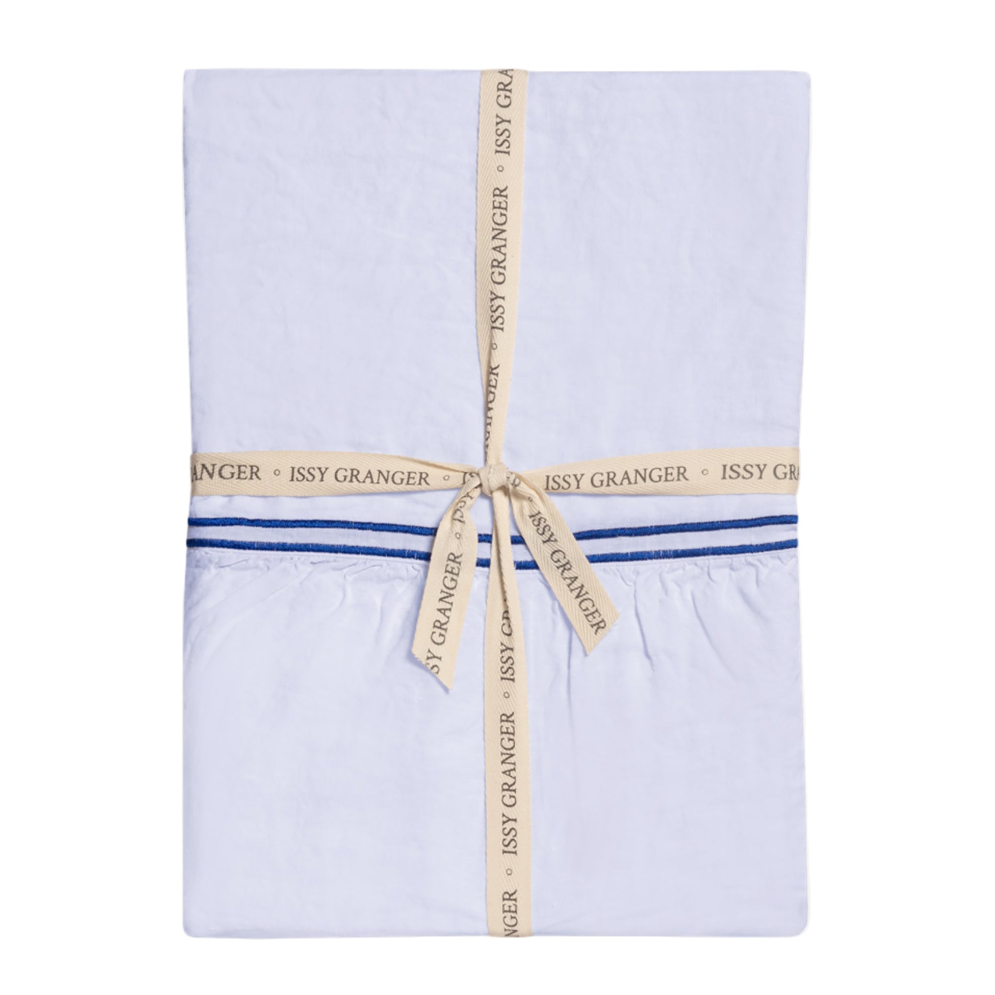 White Double Piped Linen Tablecloth