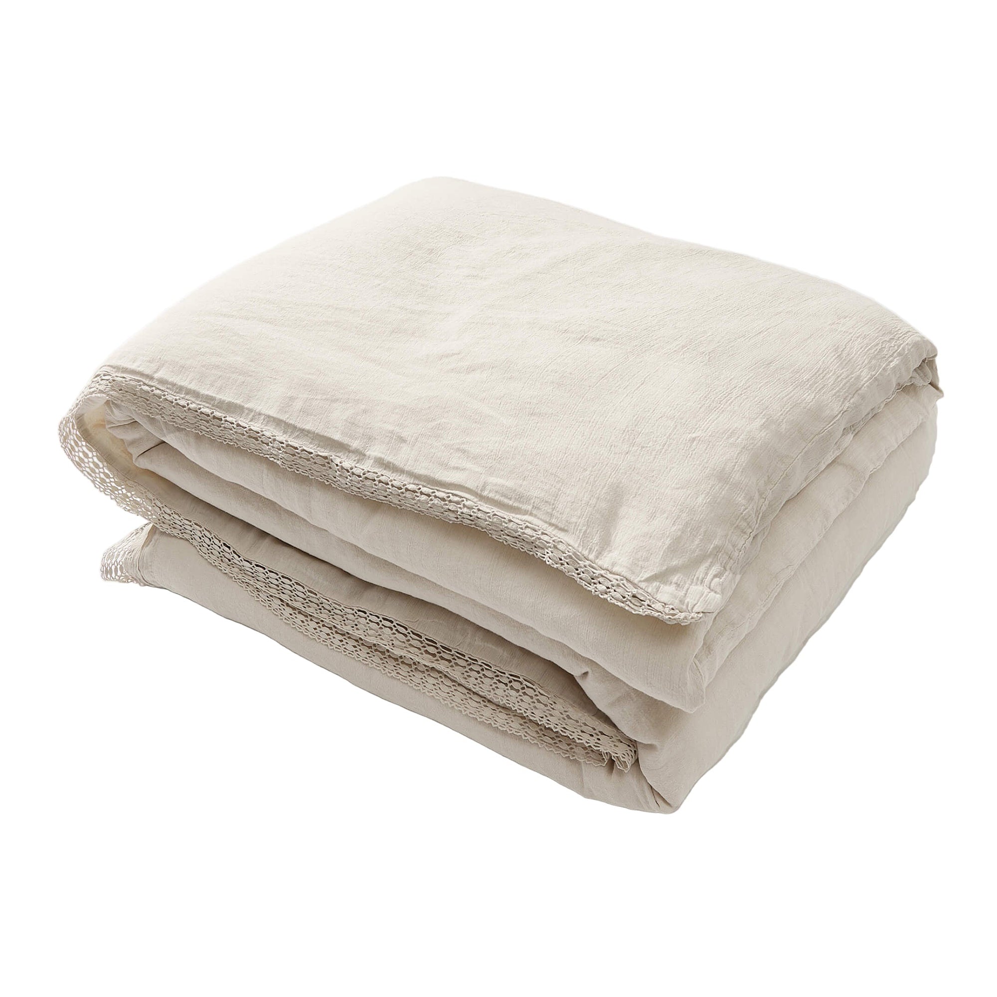 Washed Linen Cotton Duvet Cover with Lace Edge - Putty