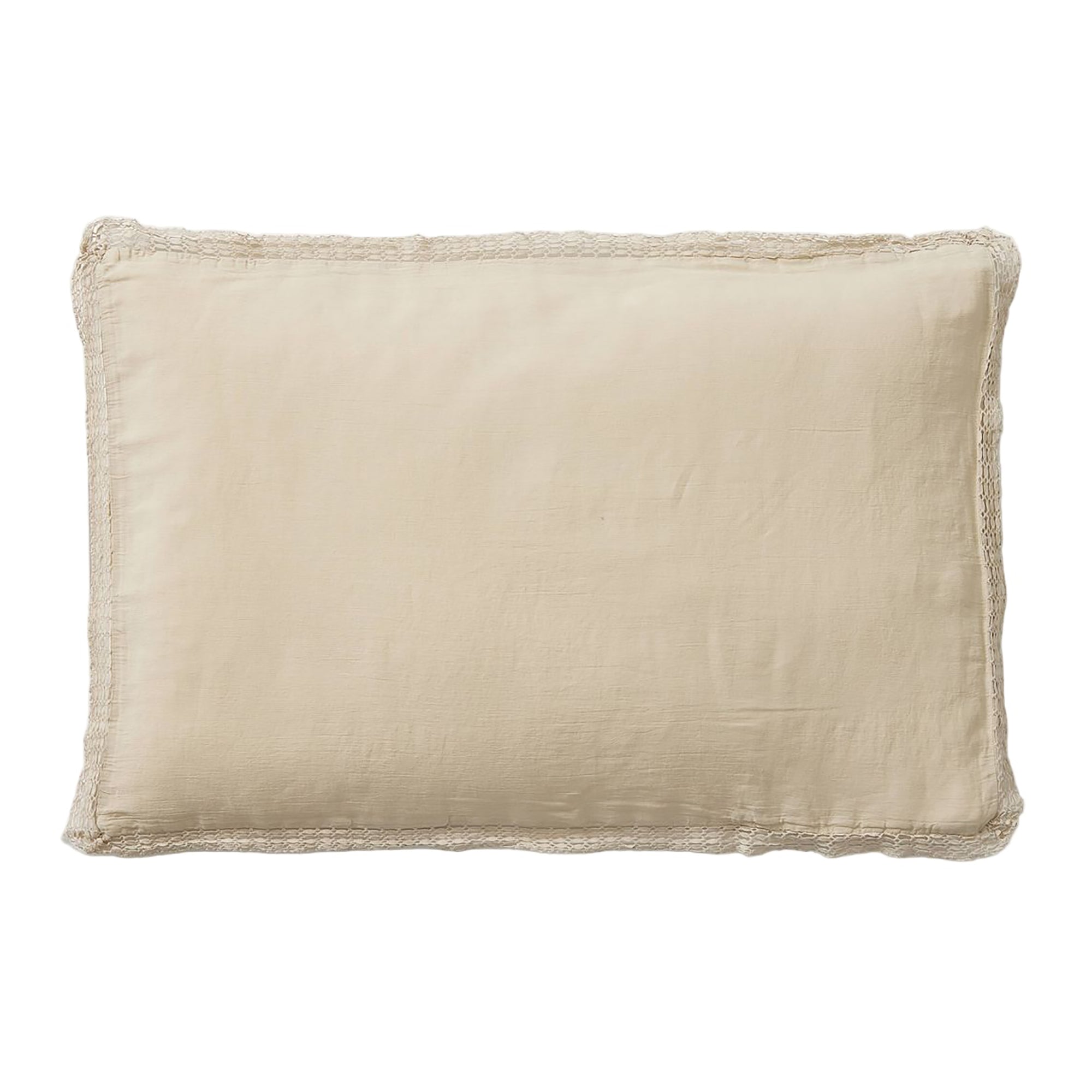 Washed Linen Cotton  Oxford Pillowcase with Lace Edge - Sandstone