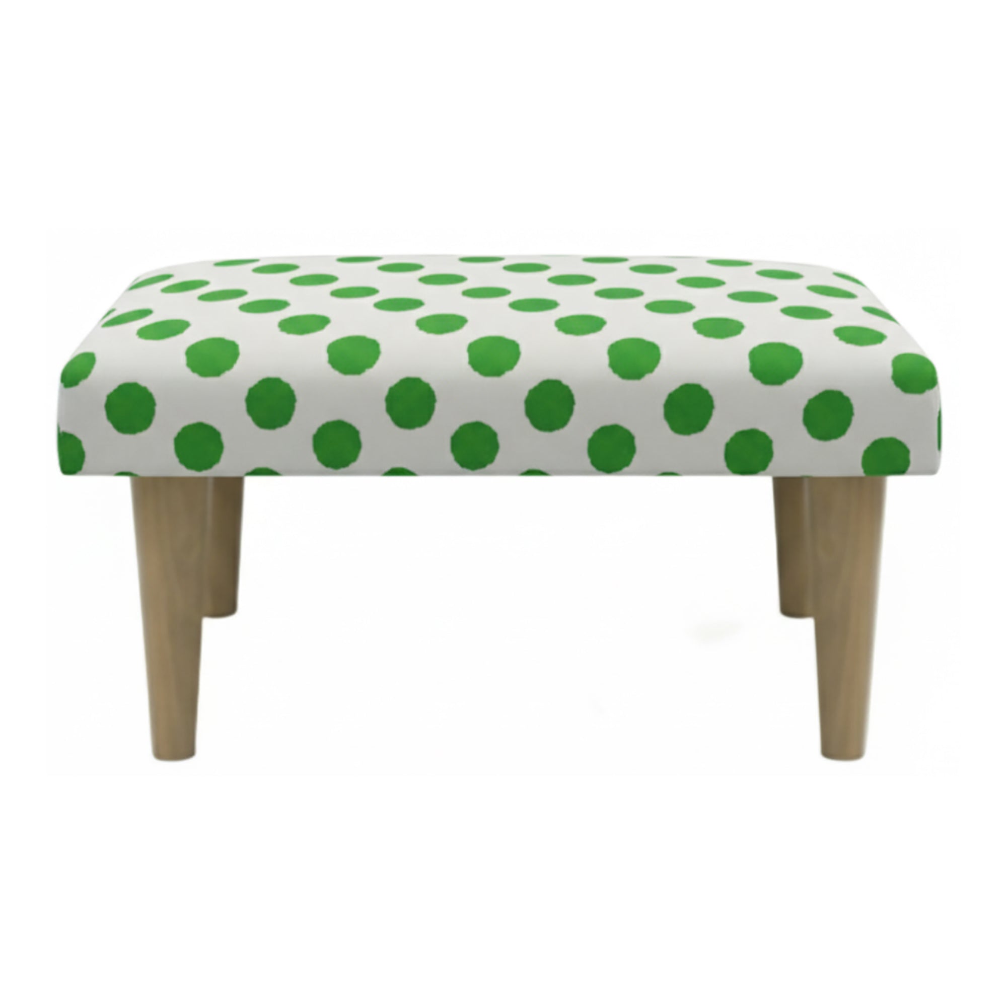 Hand-Painted Upholstered Linen Square Footstool in Polka Dot print