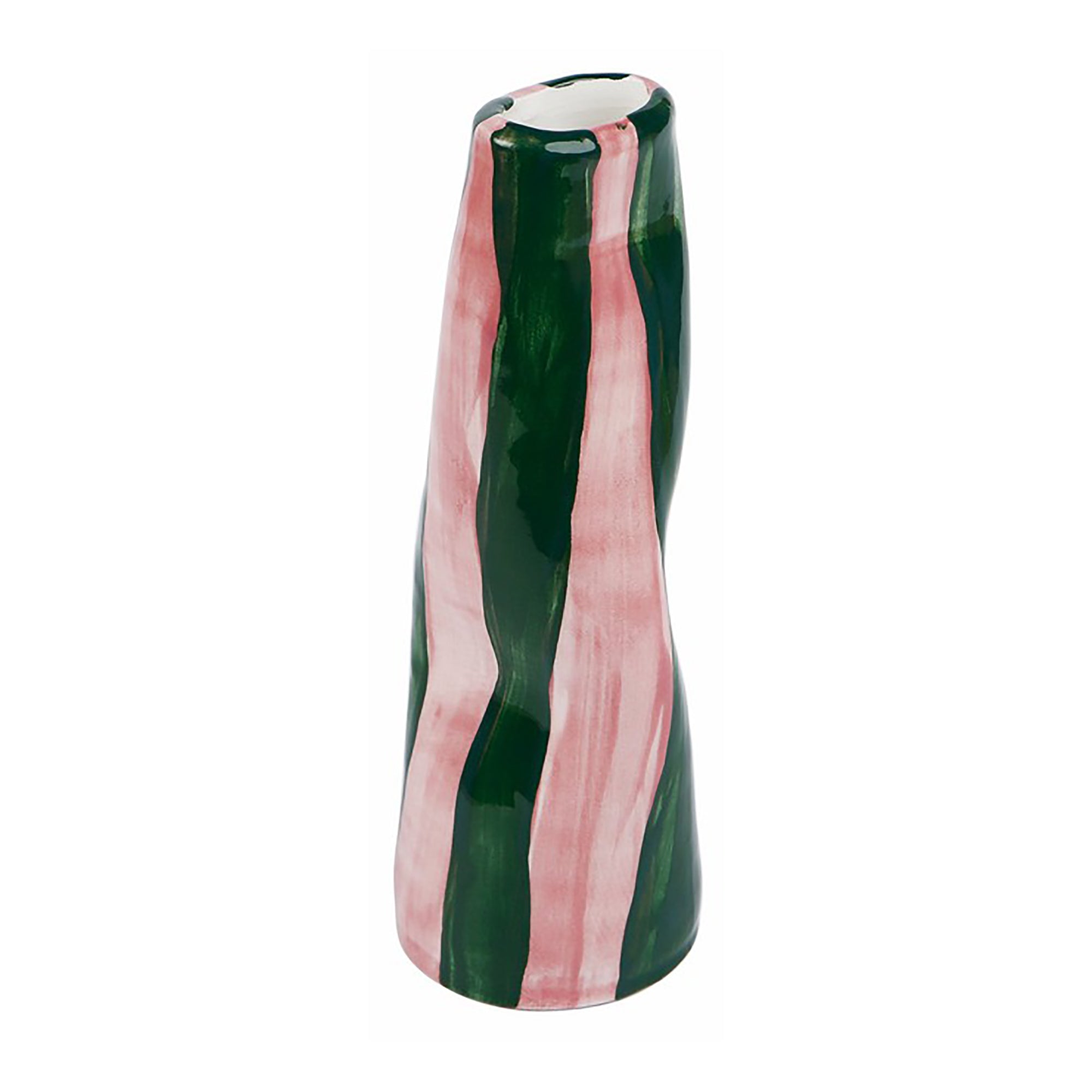 Green on Pink Stripe Stem Vase